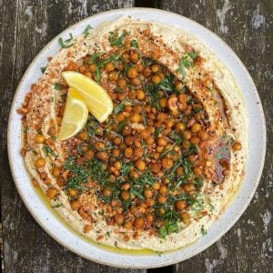 hummus with roasted chickpeas & hazelnut dukkah