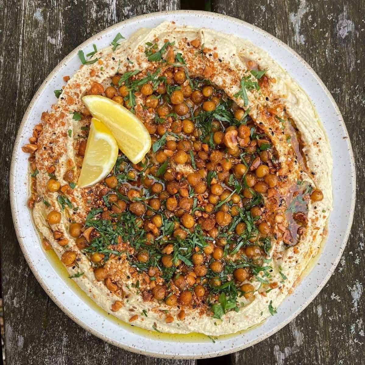 hummus with roasted chickpeas & hazelnut dukkah