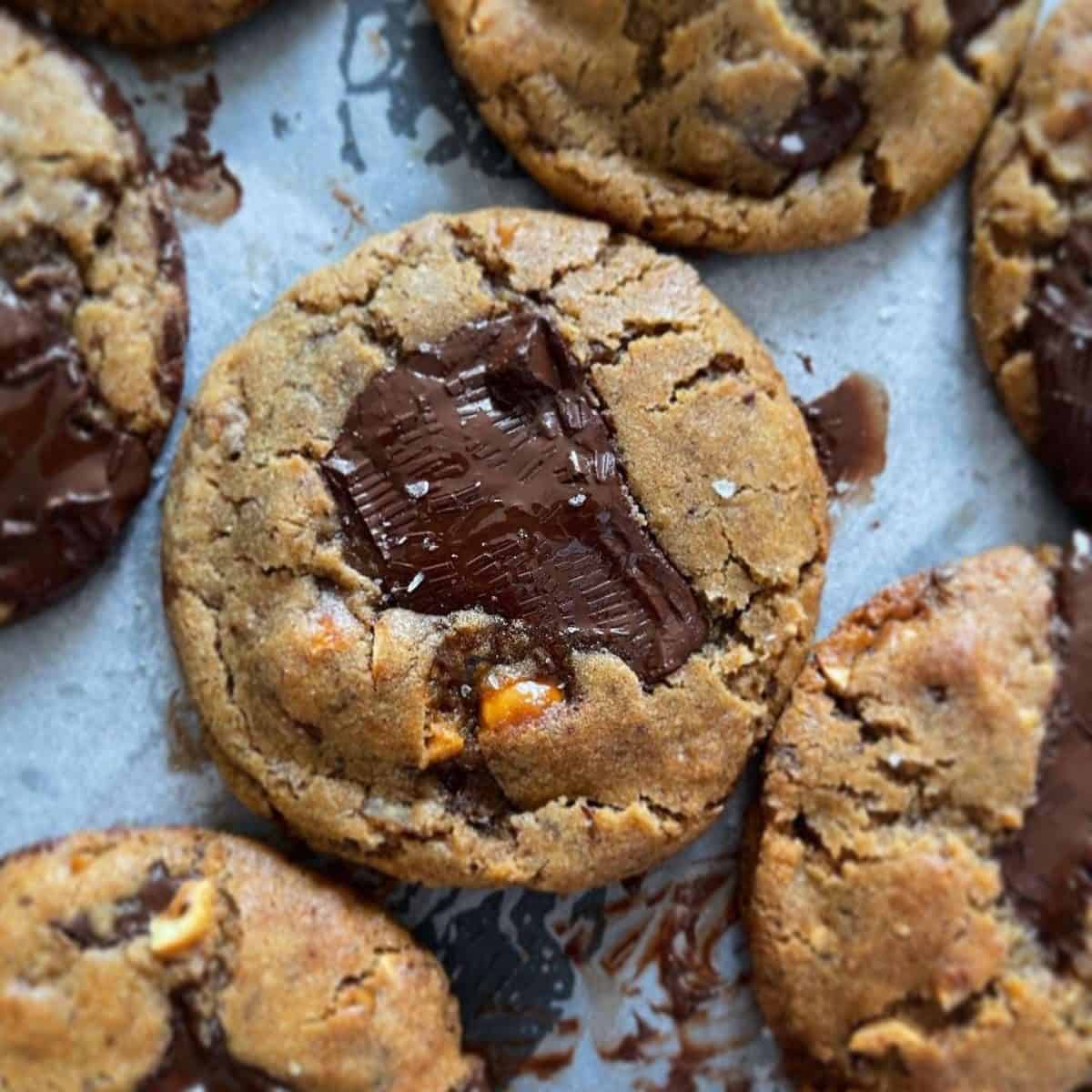 salted pretzel hazelnut chocolate cookies