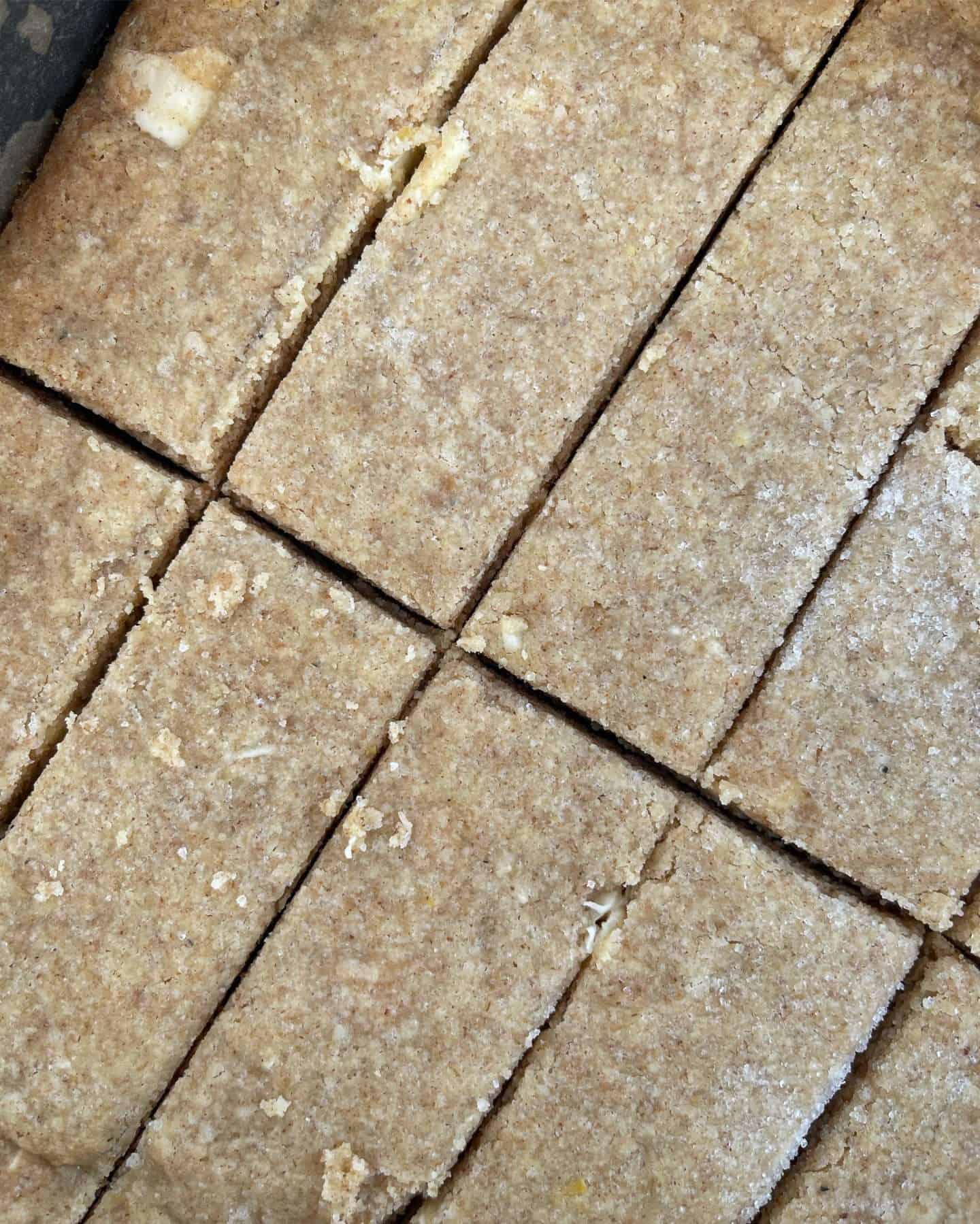 lemon einkorn white chocolate shortbread biscuits