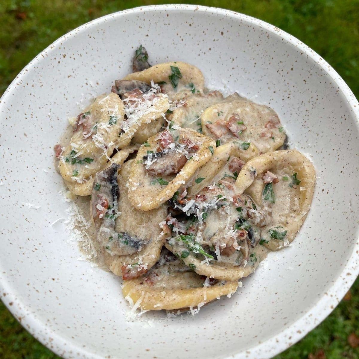 creamy mushroom bacon orecchiette