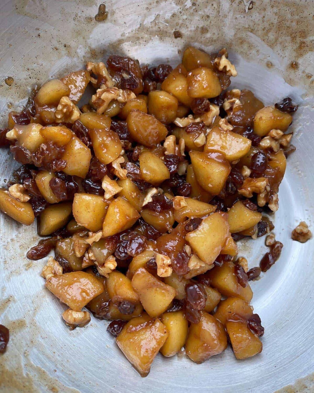 apple & walnut strudel filling in bowl