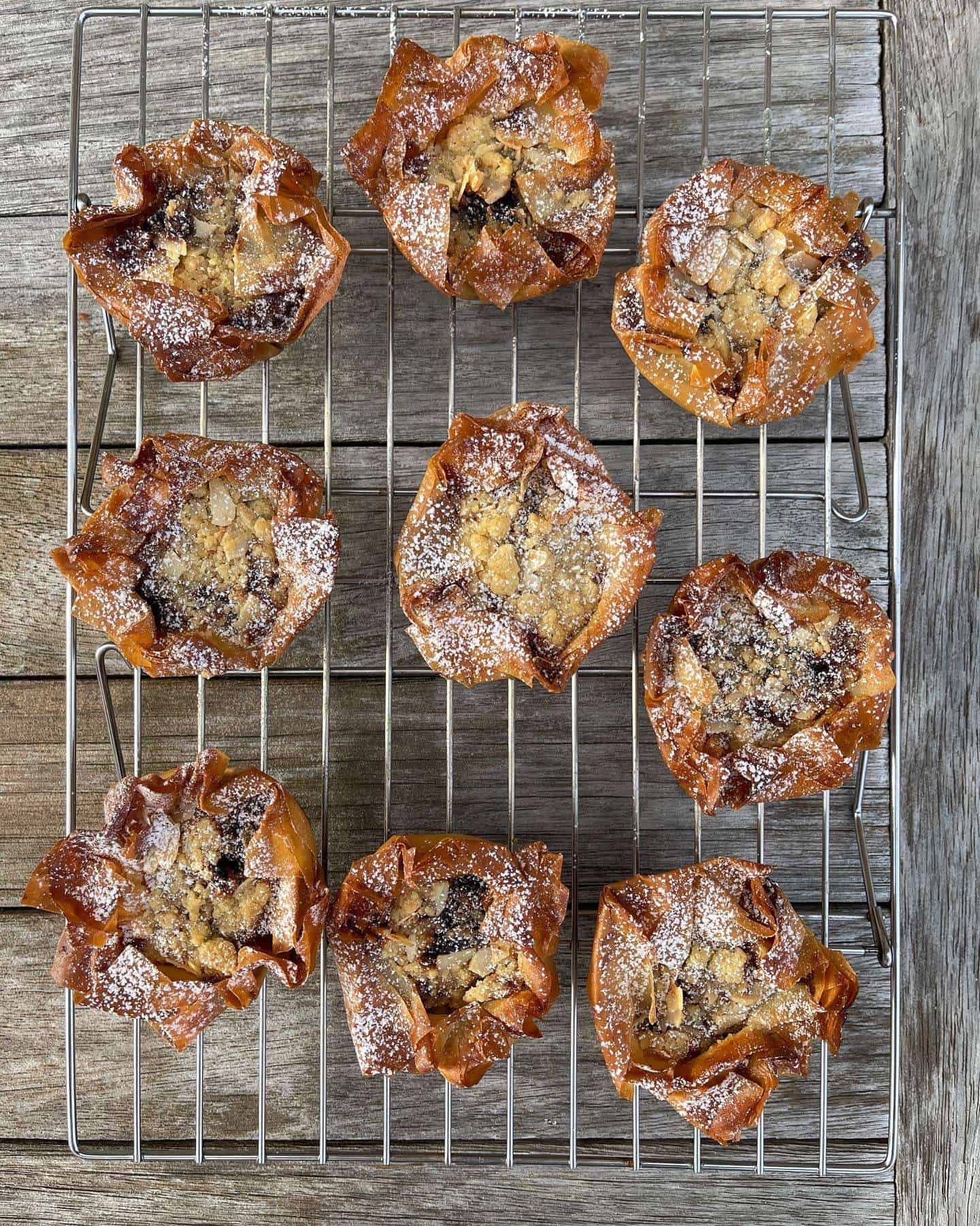 filo mince pies with almond streusel