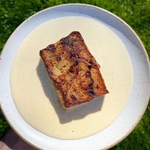 fried hot cross bun bread & butter pudding