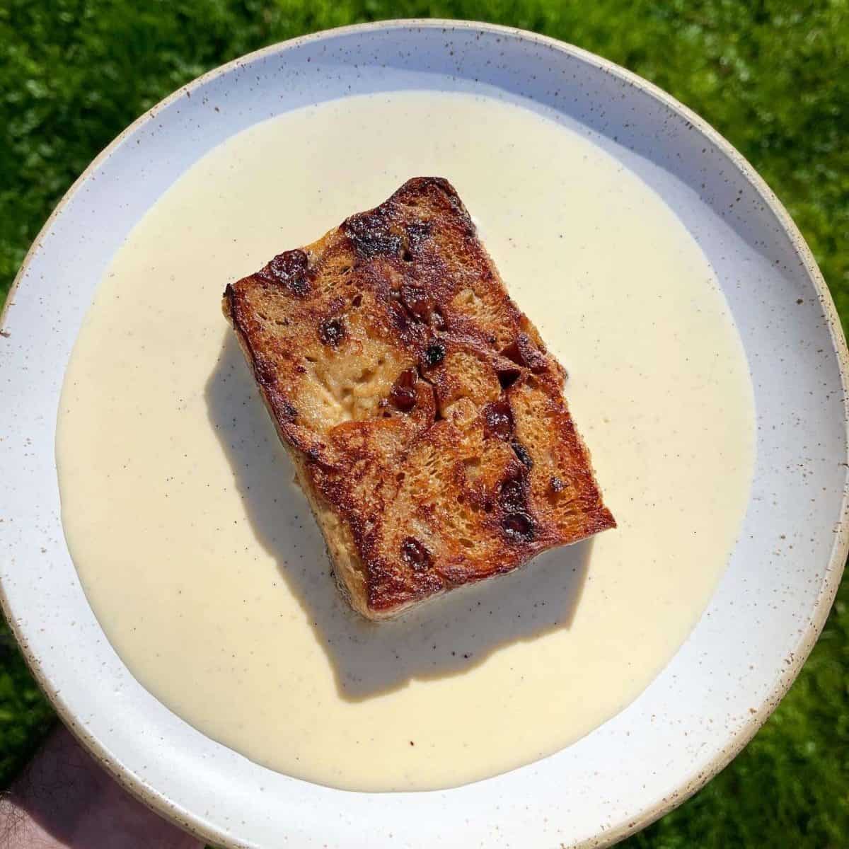 fried hot cross bun bread & butter pudding