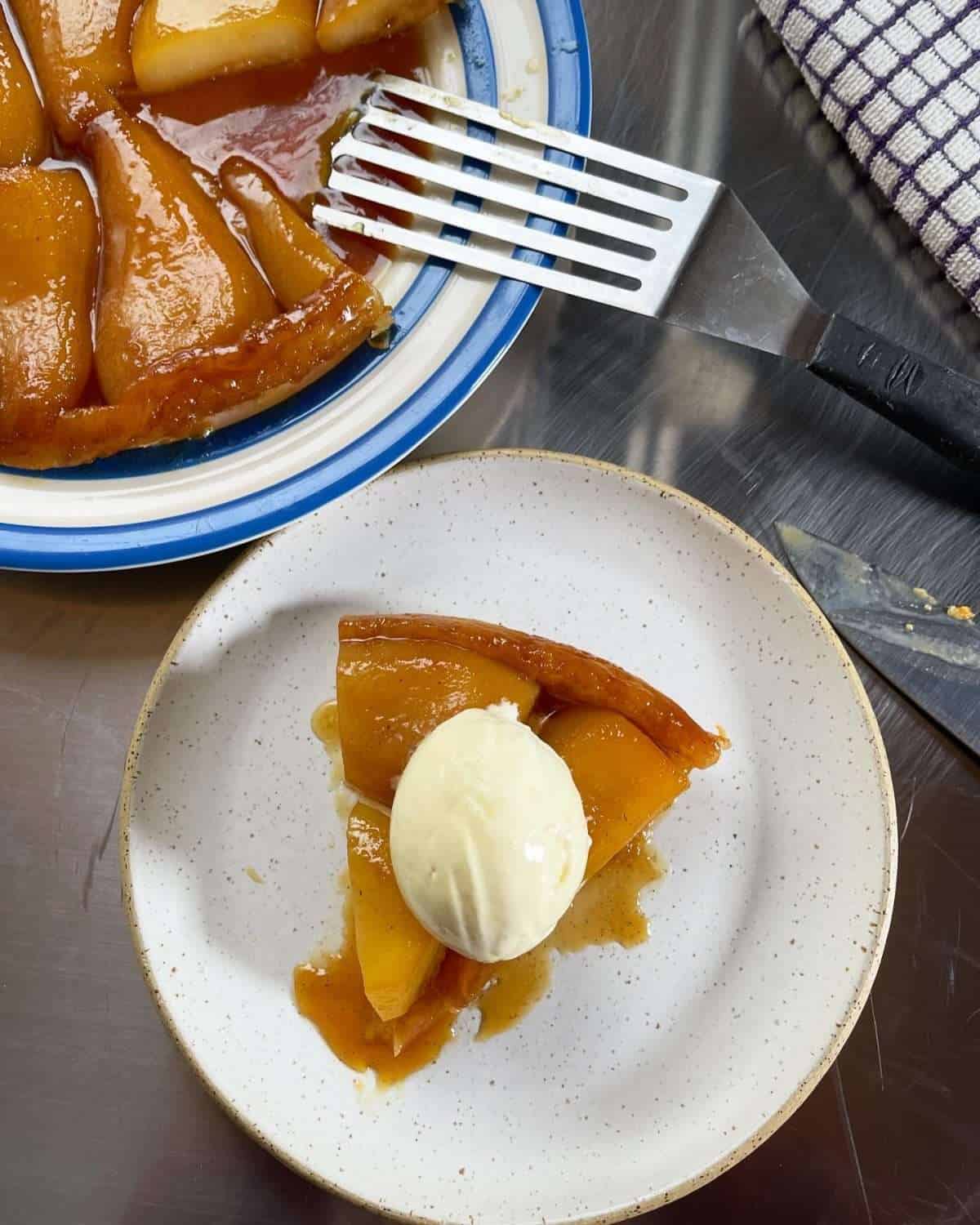pear tarte tatin with ice cream