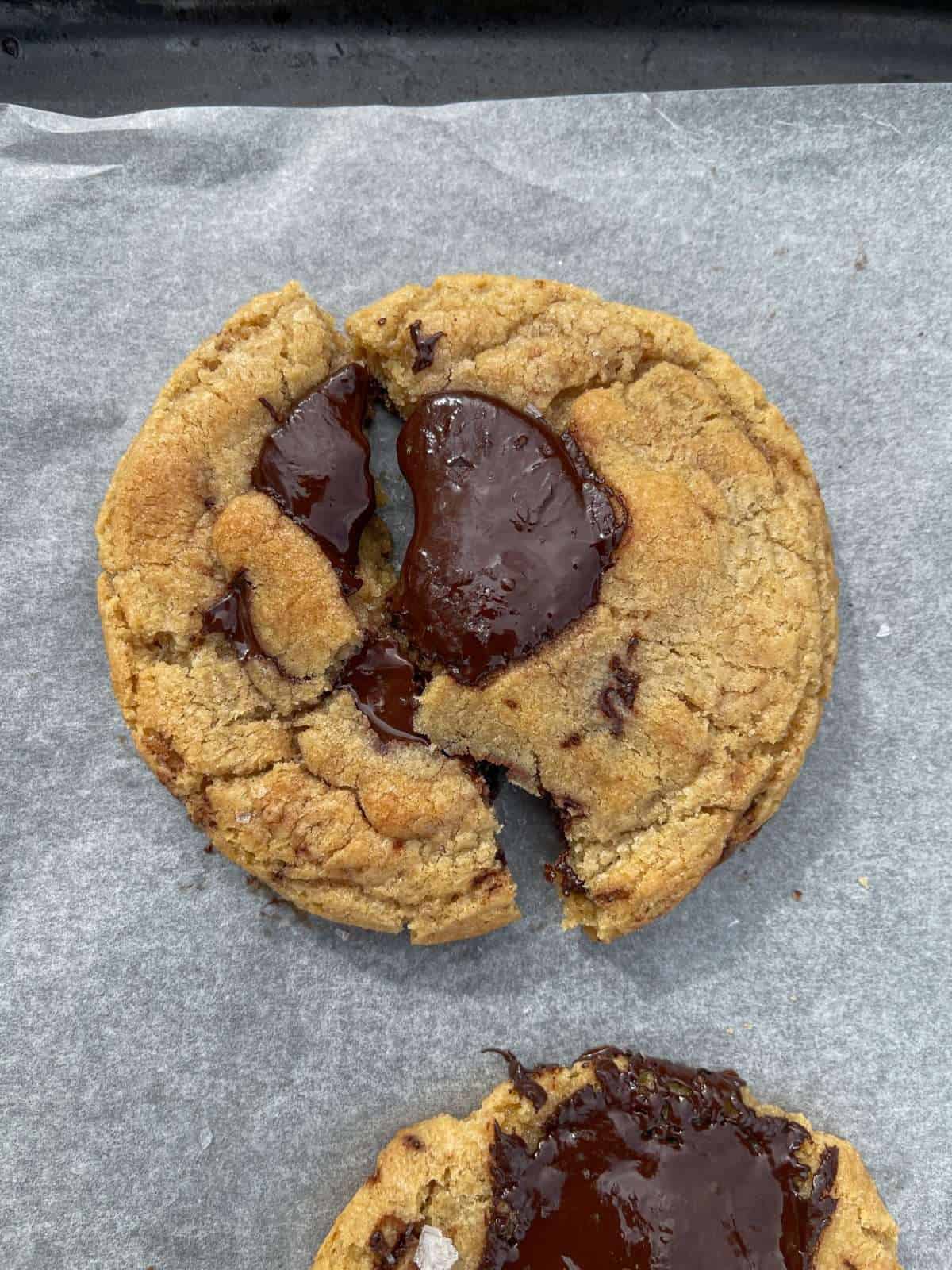 two brown butter chocolate chip cookies