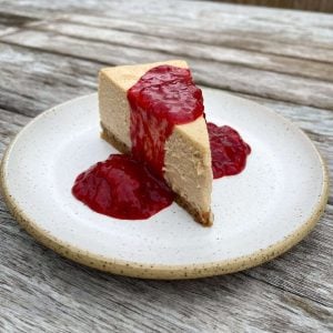 strawberry & vanilla compote served with cheesecake