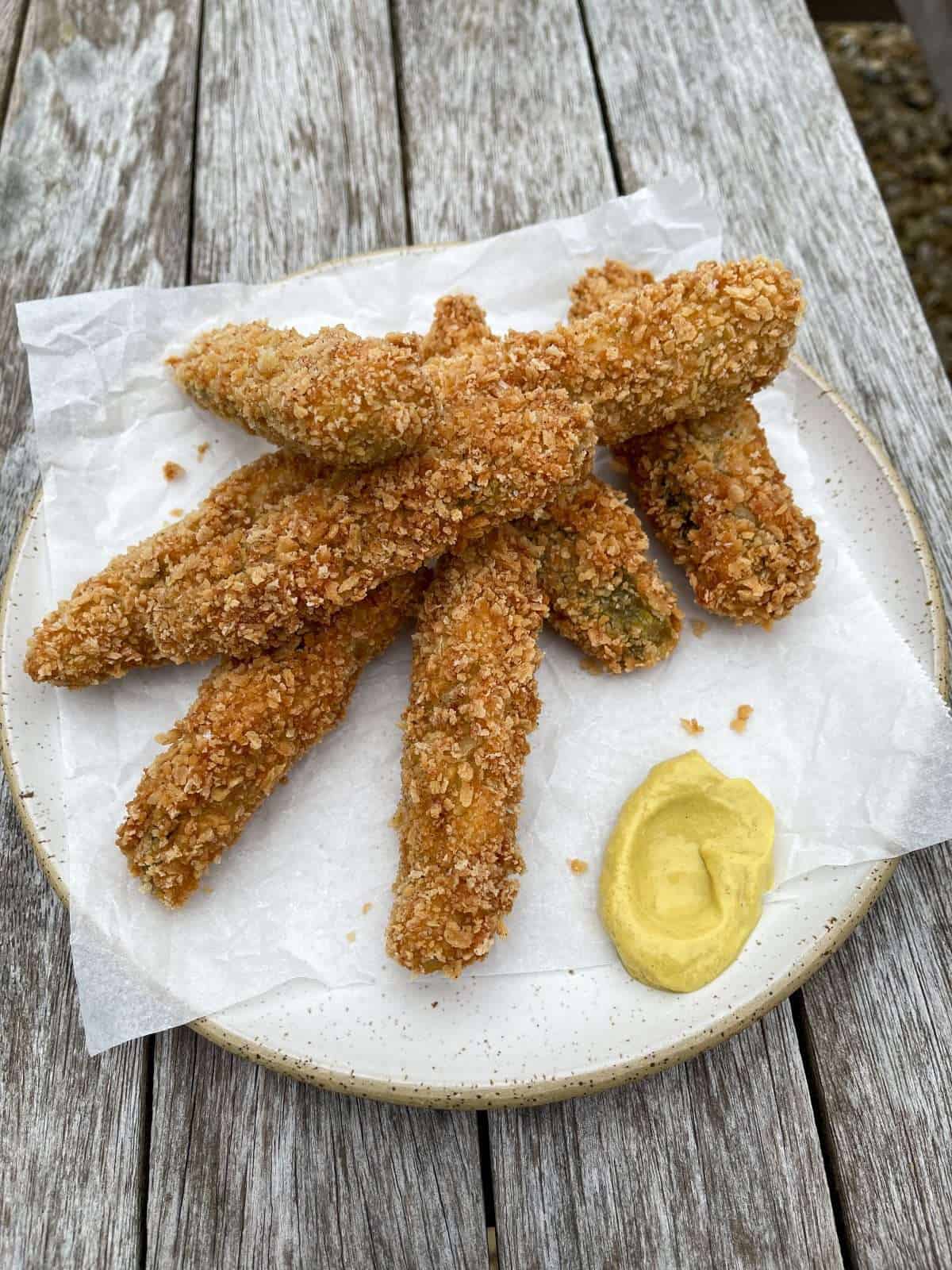 fried pickles with mustard