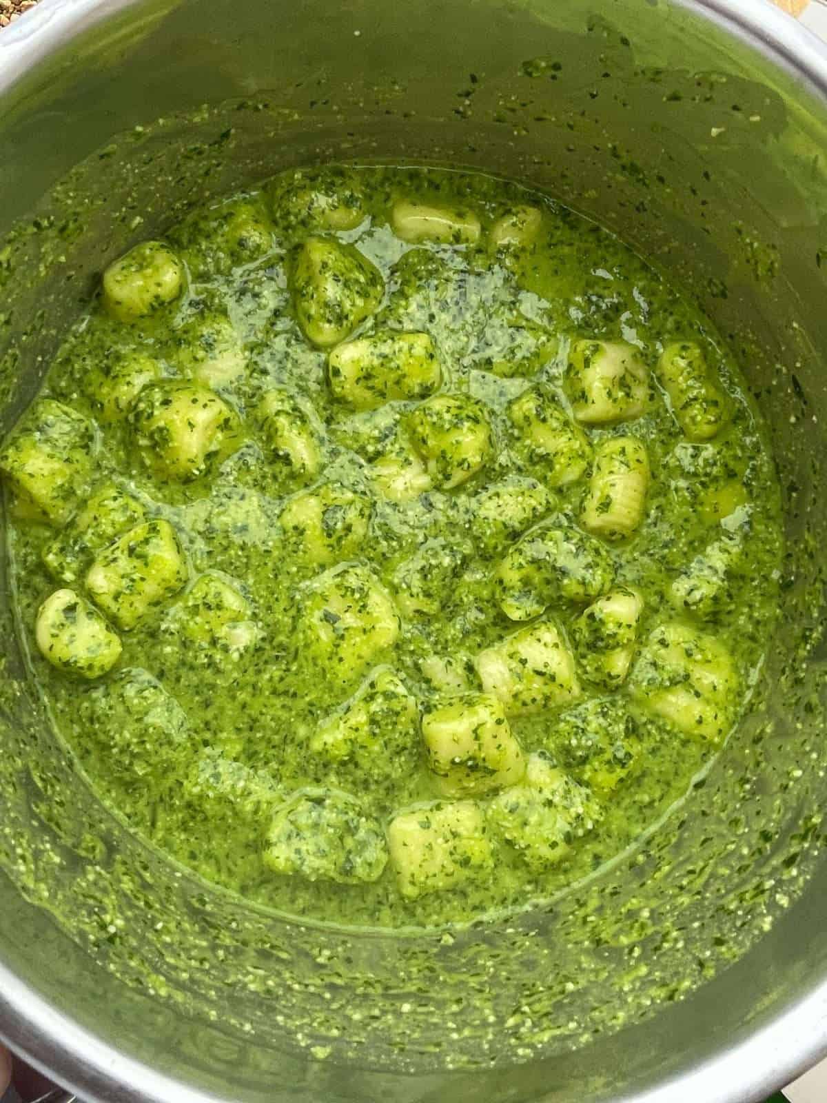 rocket pesto mixed with potato gnocchi