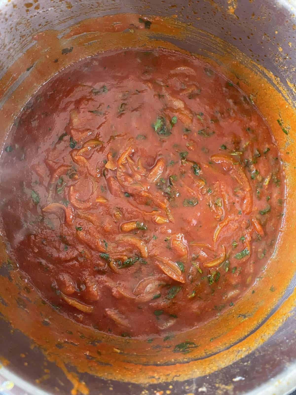 tomato curry base with coriander
