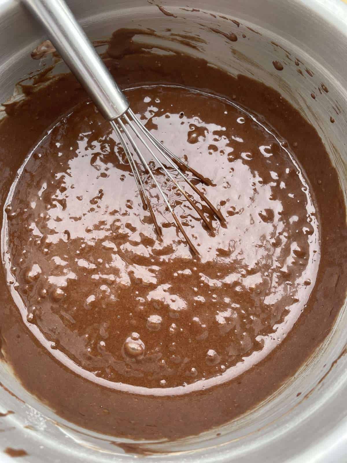 chocolate tahini cake batter