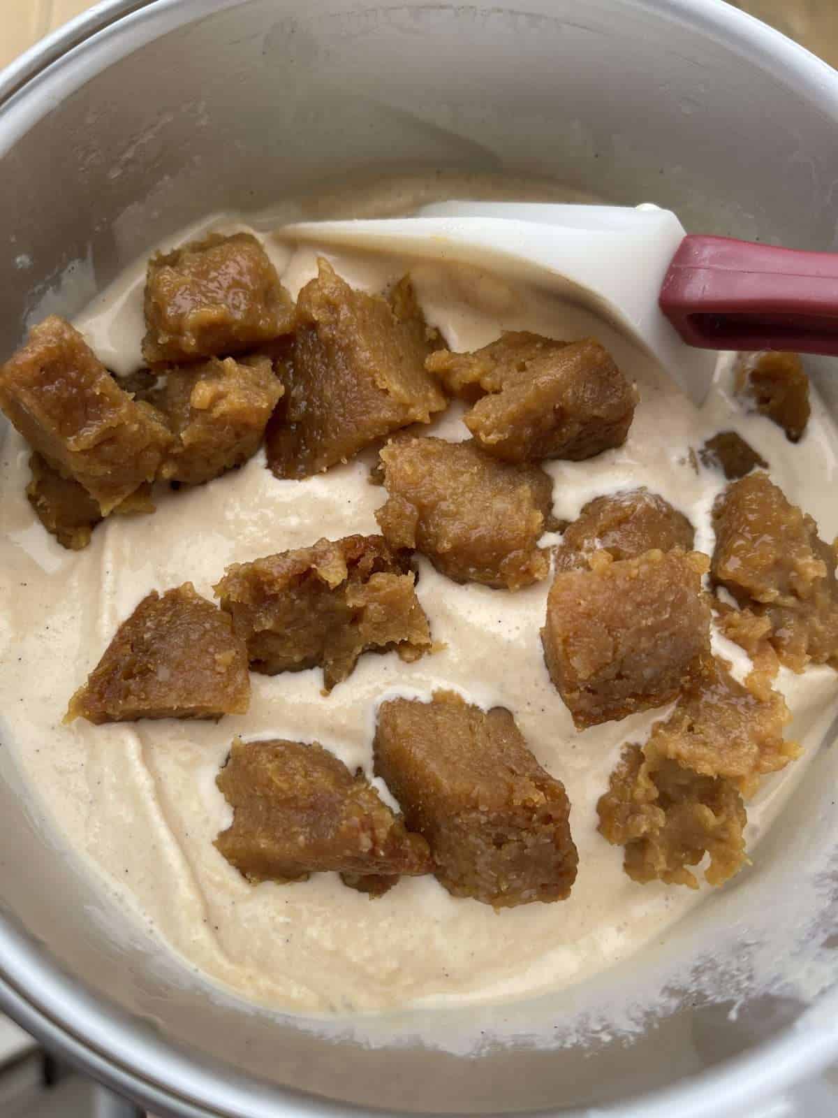 churned ice cream with treacle tart chunks