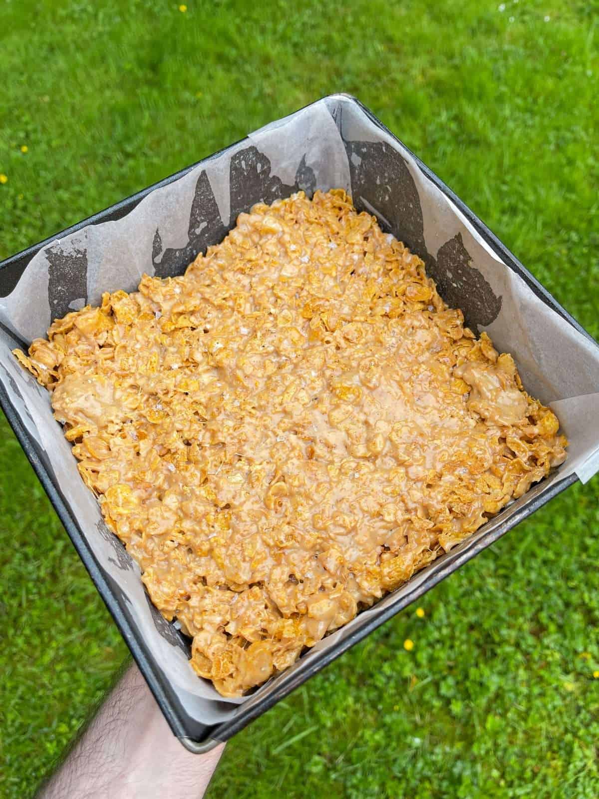 cornflake treats in a tray