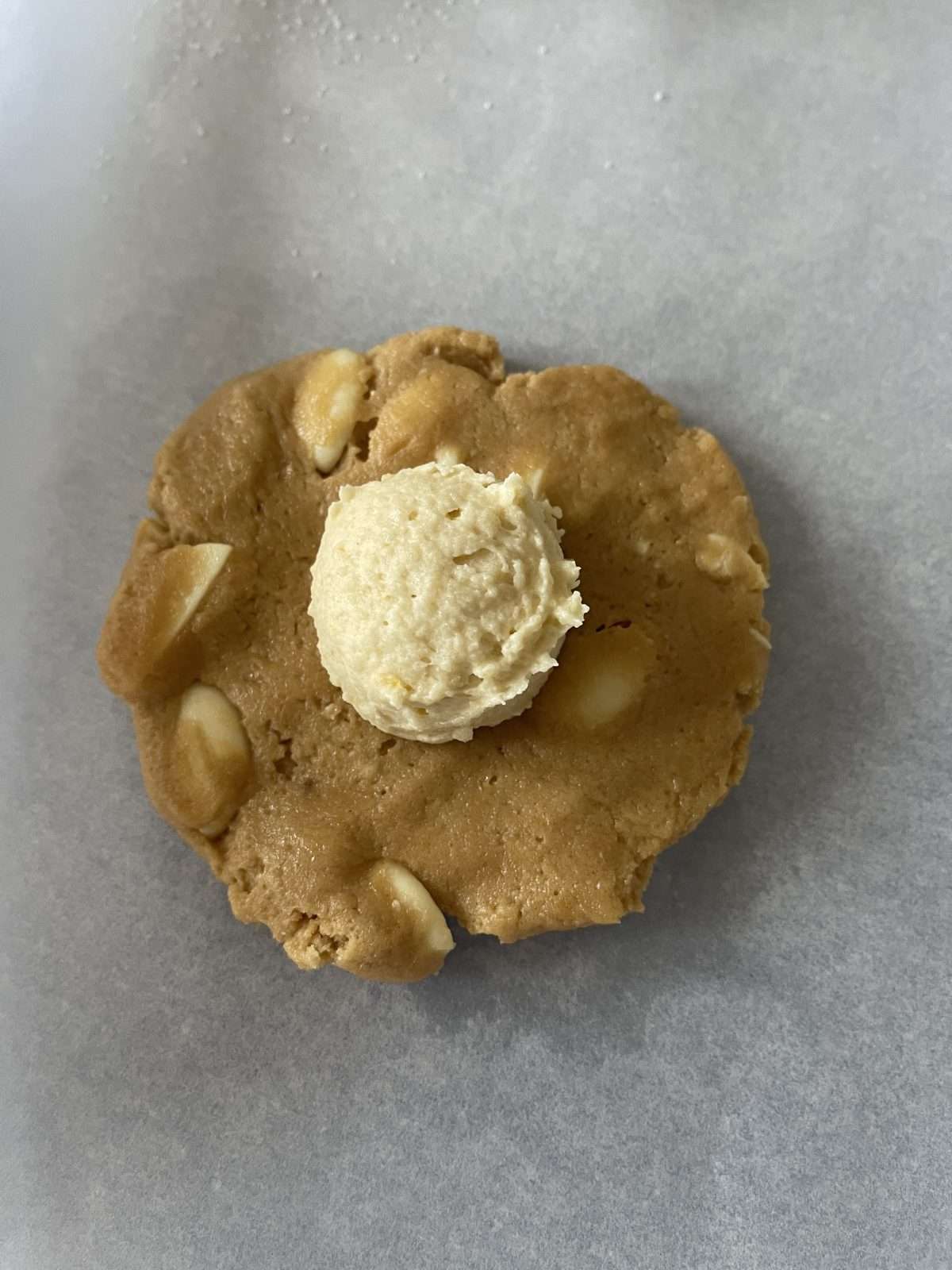 stuffing cookie dough with frangipane