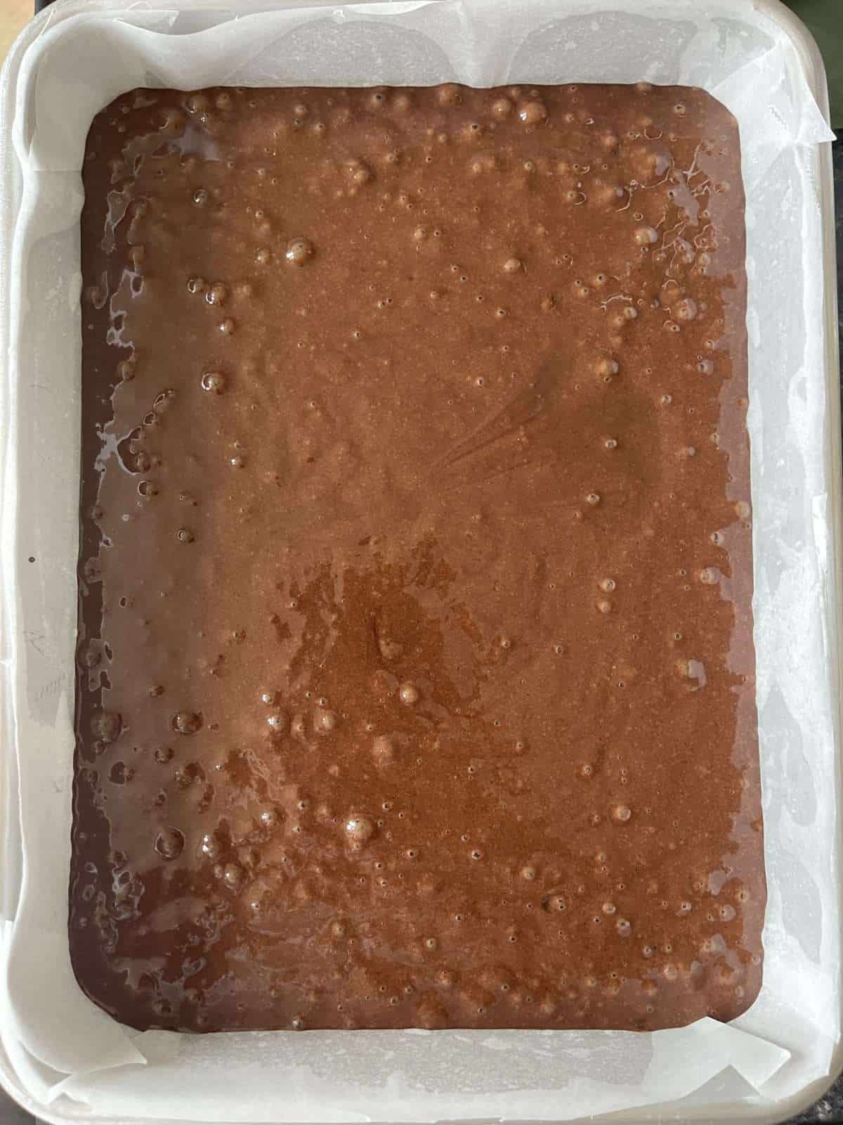 cake batter in tin