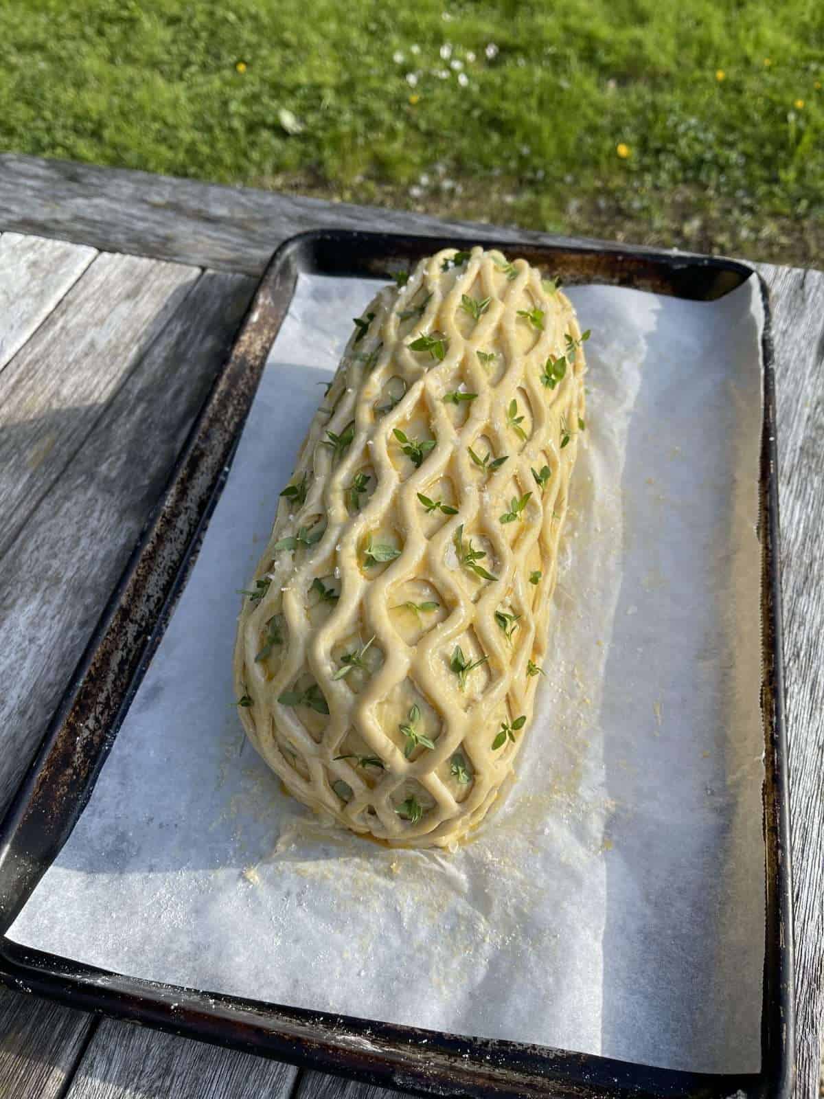 assembled beef wellington with lattice