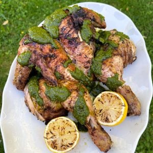 grilled spatchcock chicken with chermoula sauce