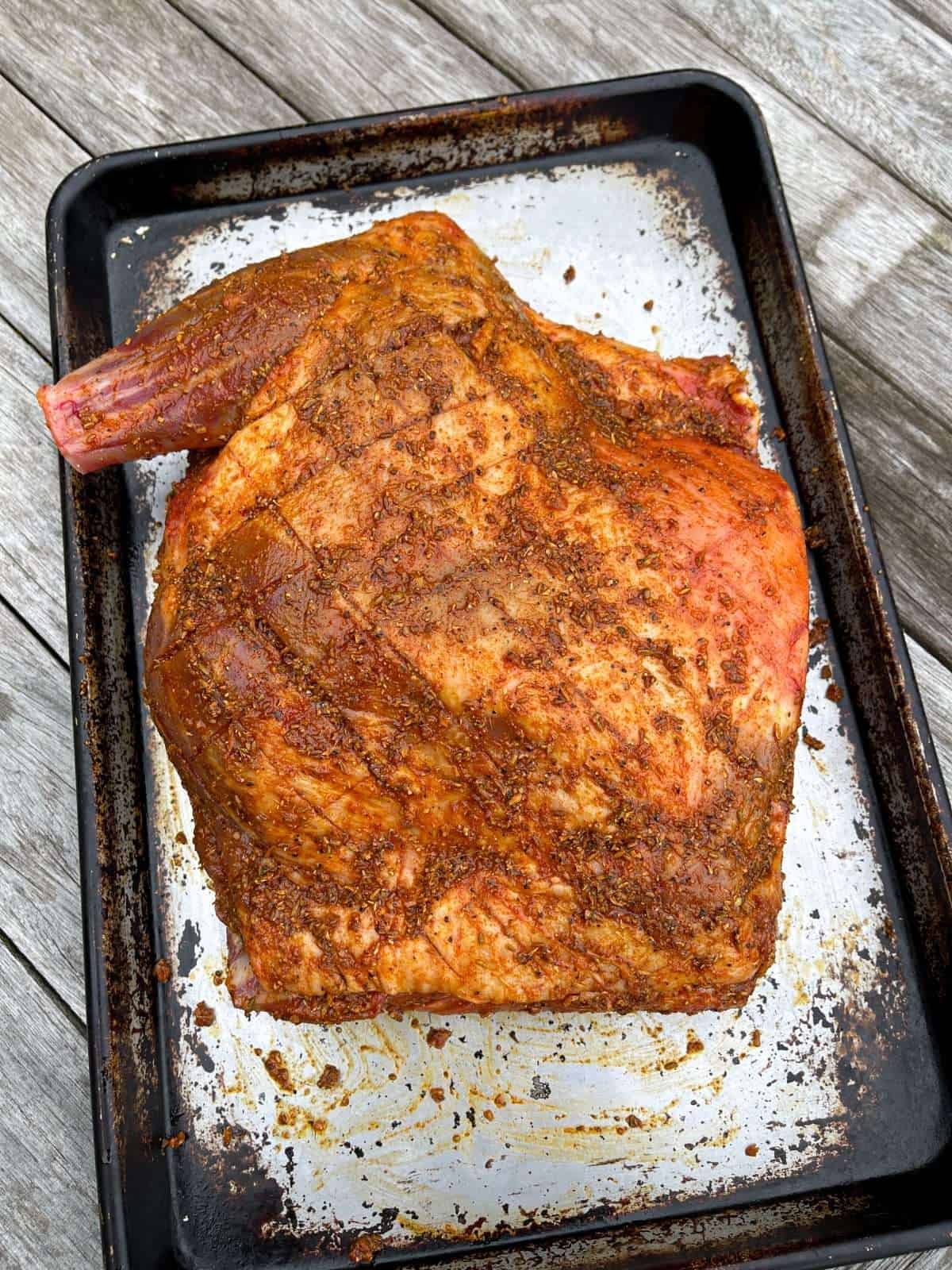 scored & marinated lamb shoulder