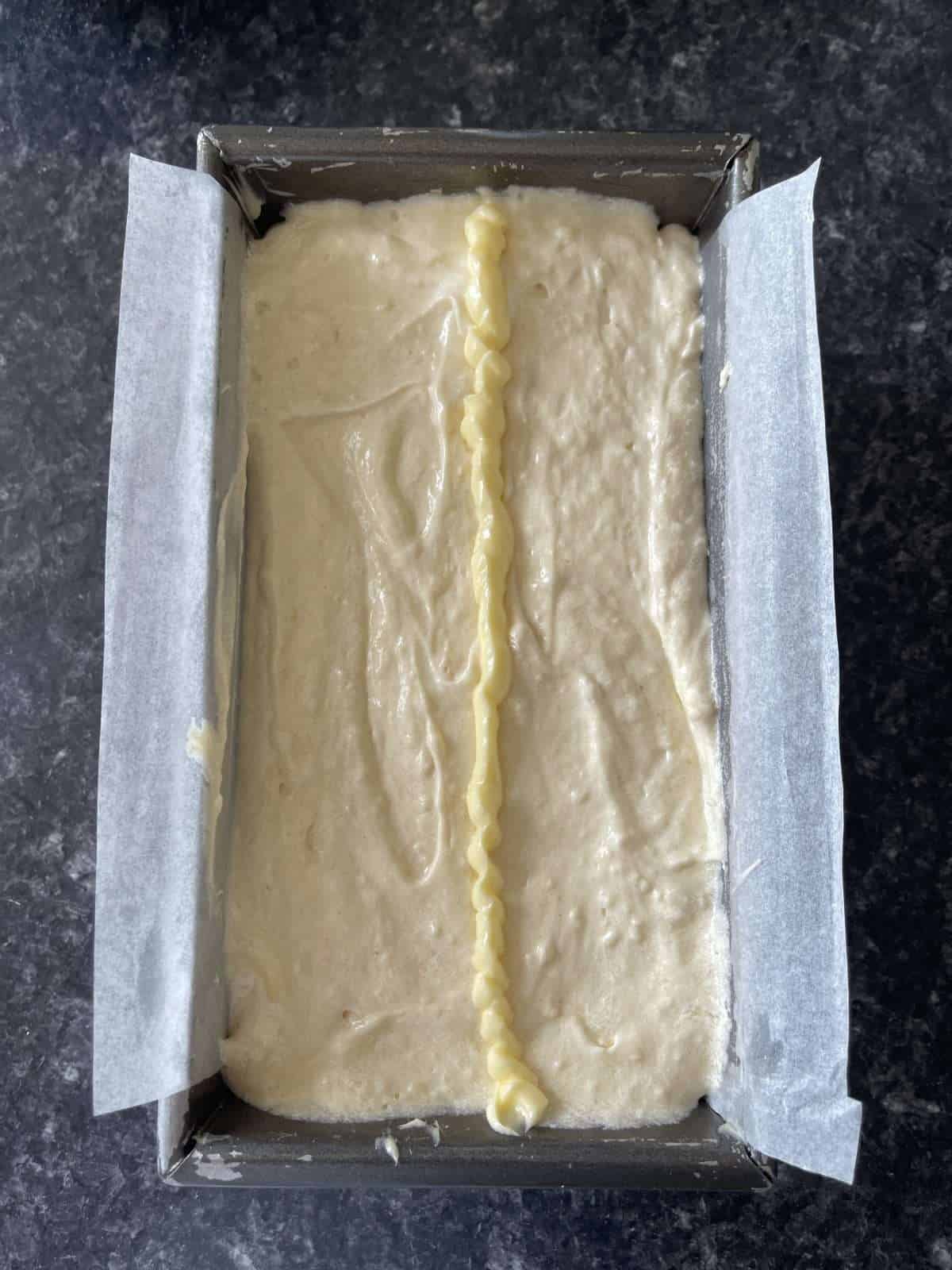 piped butter line down middle of cake