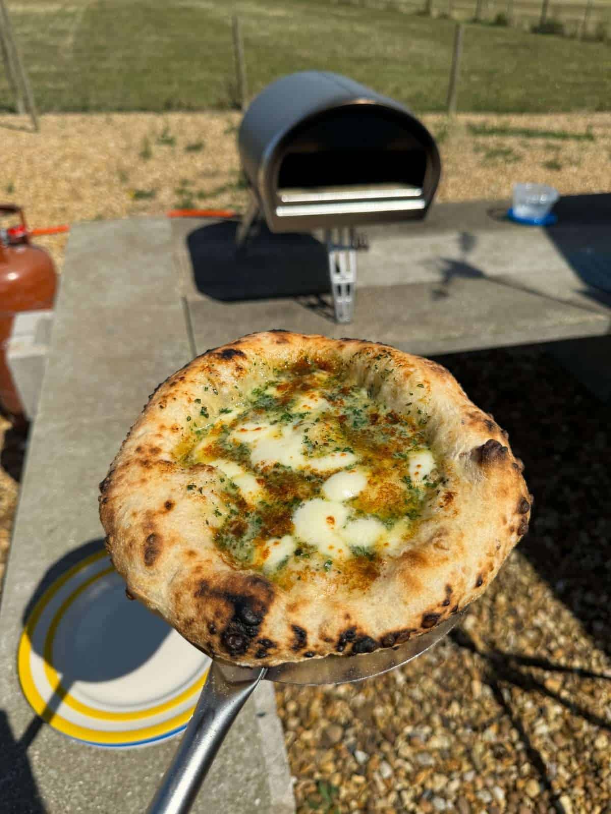 potato pizza dough baked in a pizza oven