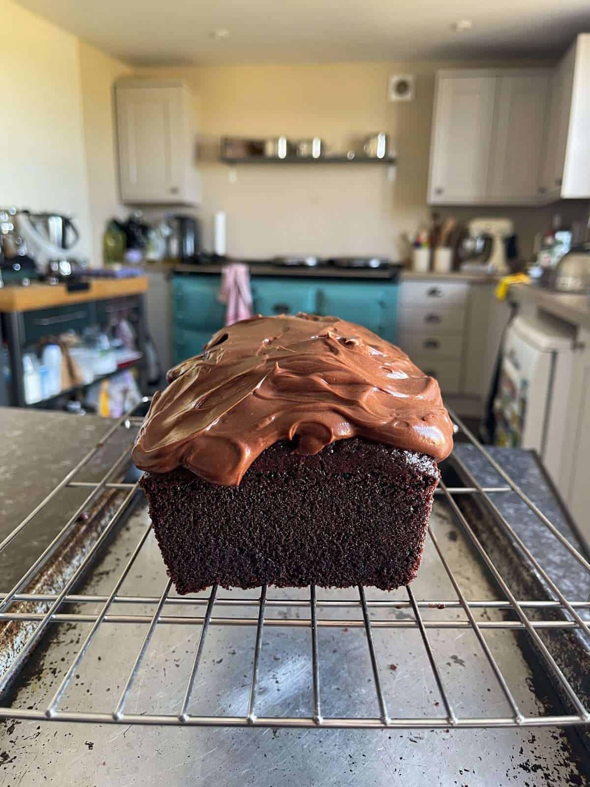 chocolate loaf cake with dark chocolate ganache