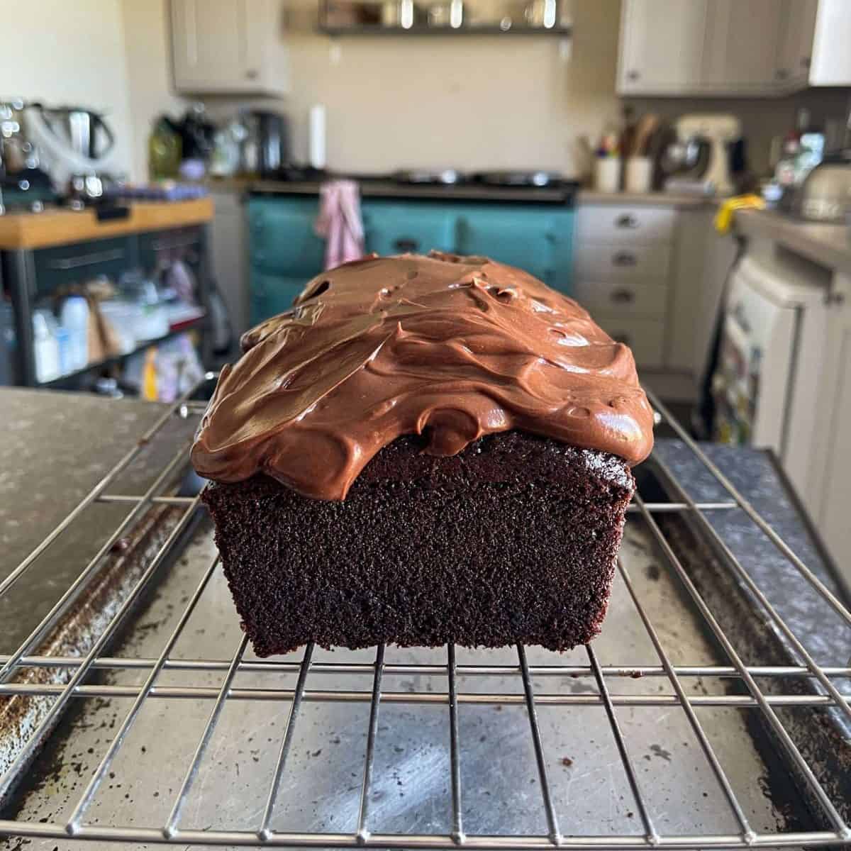 chocolate loaf cake with dark chocolate ganache