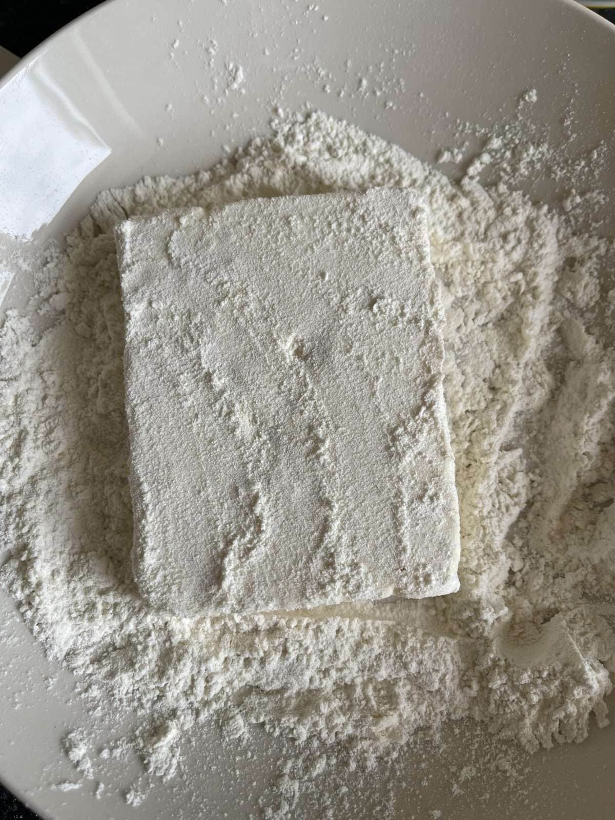 feta covered in flour