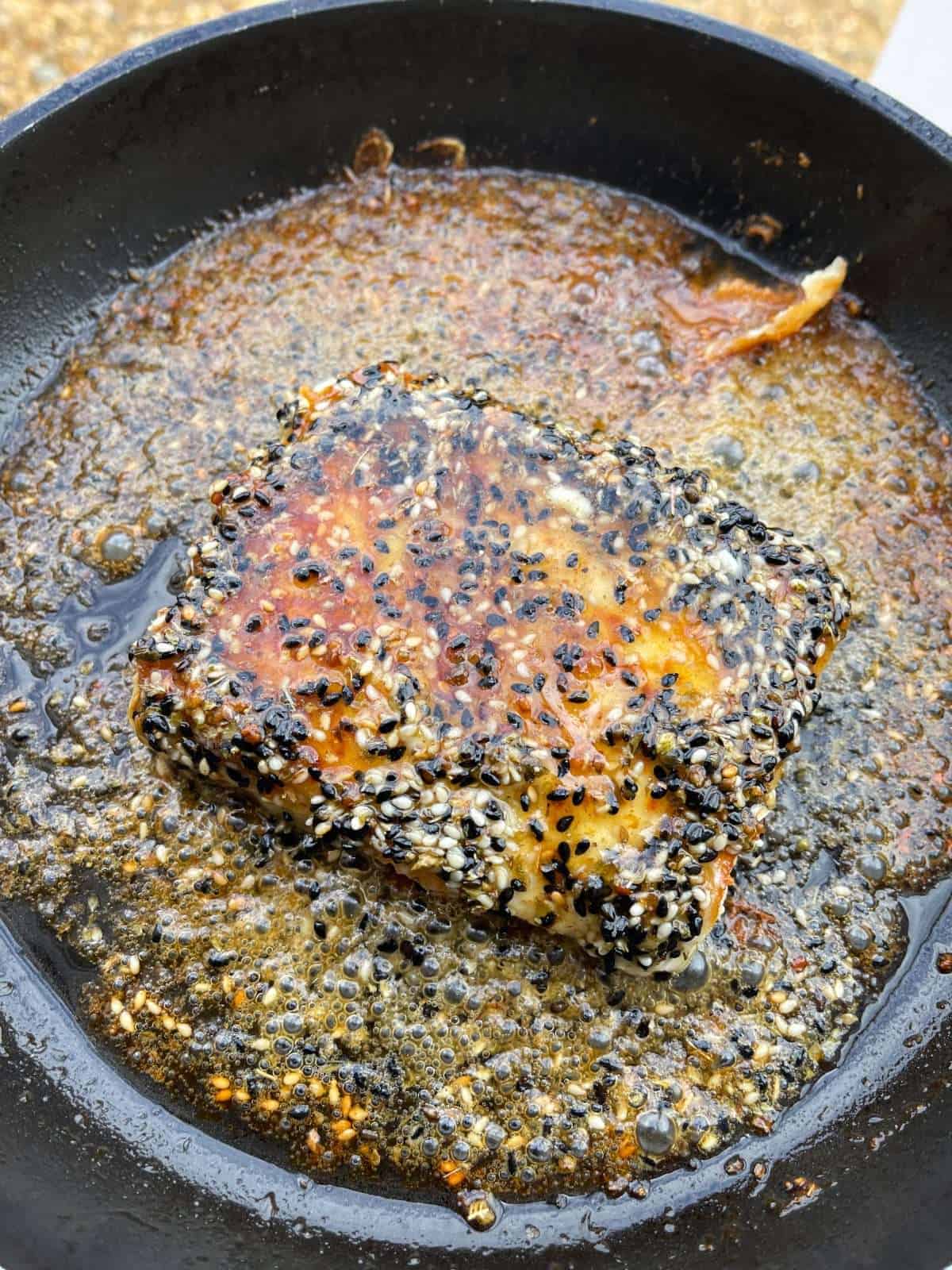 feta saganaki with honey & sesame seeds