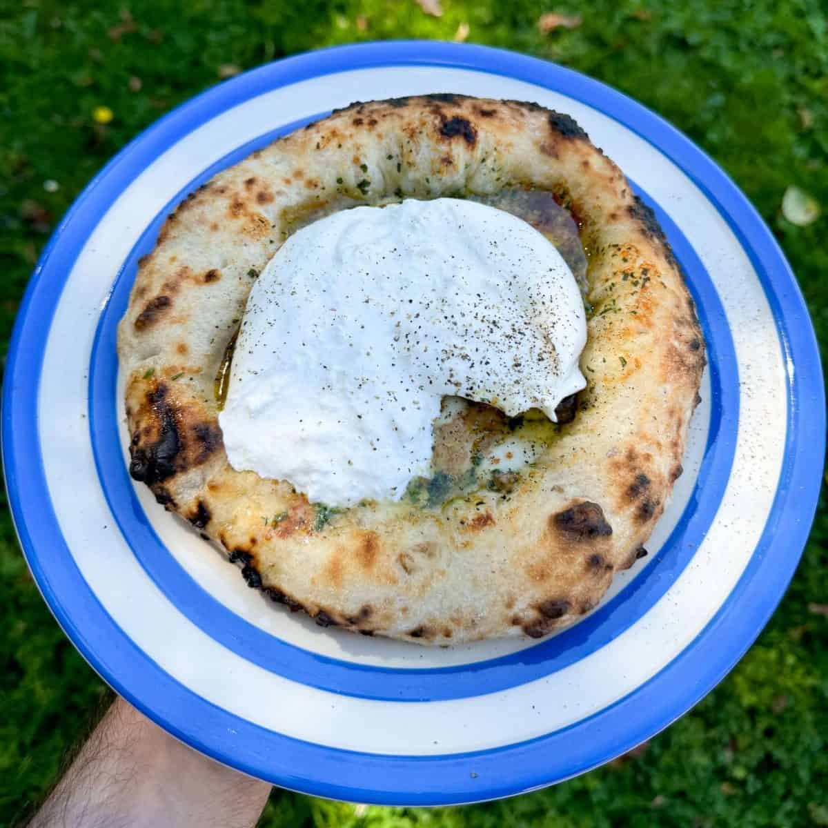 pizza oven garlic bread with burrata