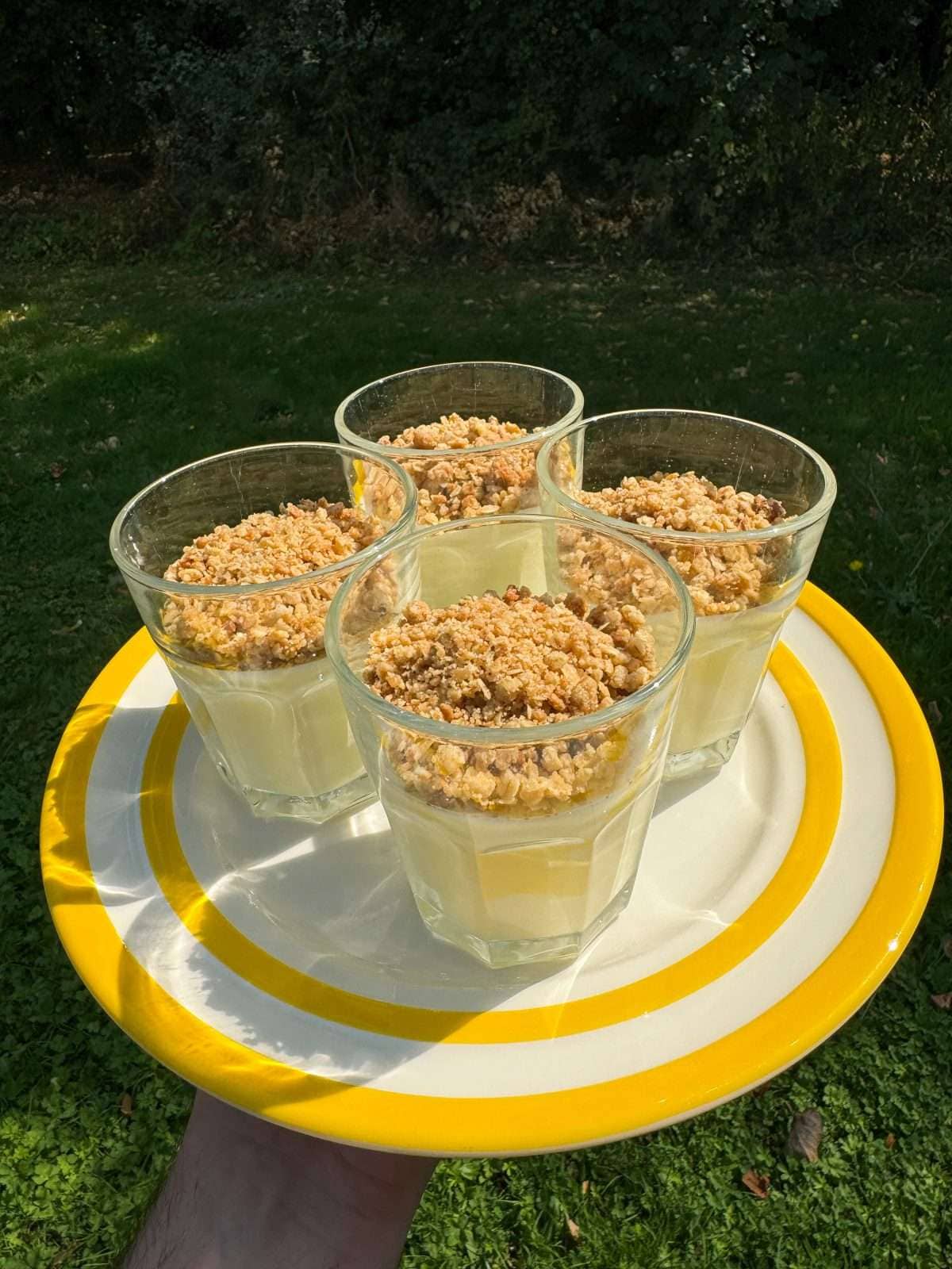 possets topped with crumble