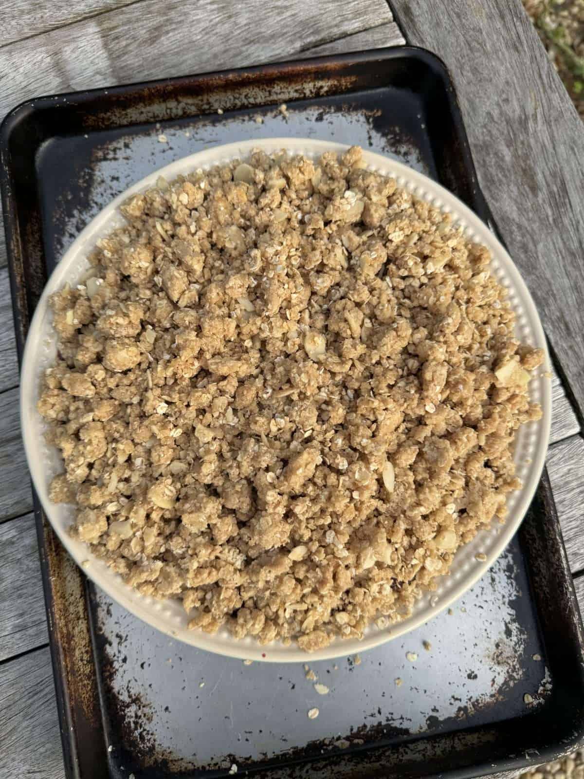 blackberry apple crumble ready to bake