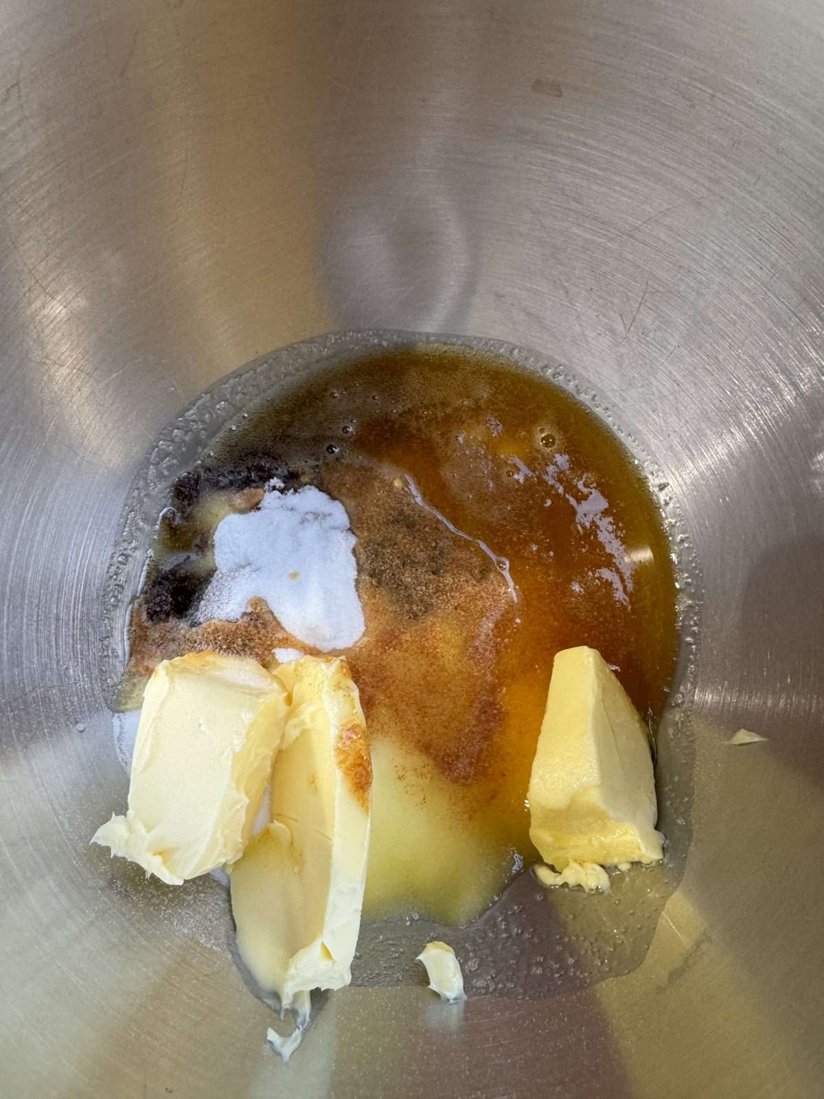 brown butter & sugars for cookie dough