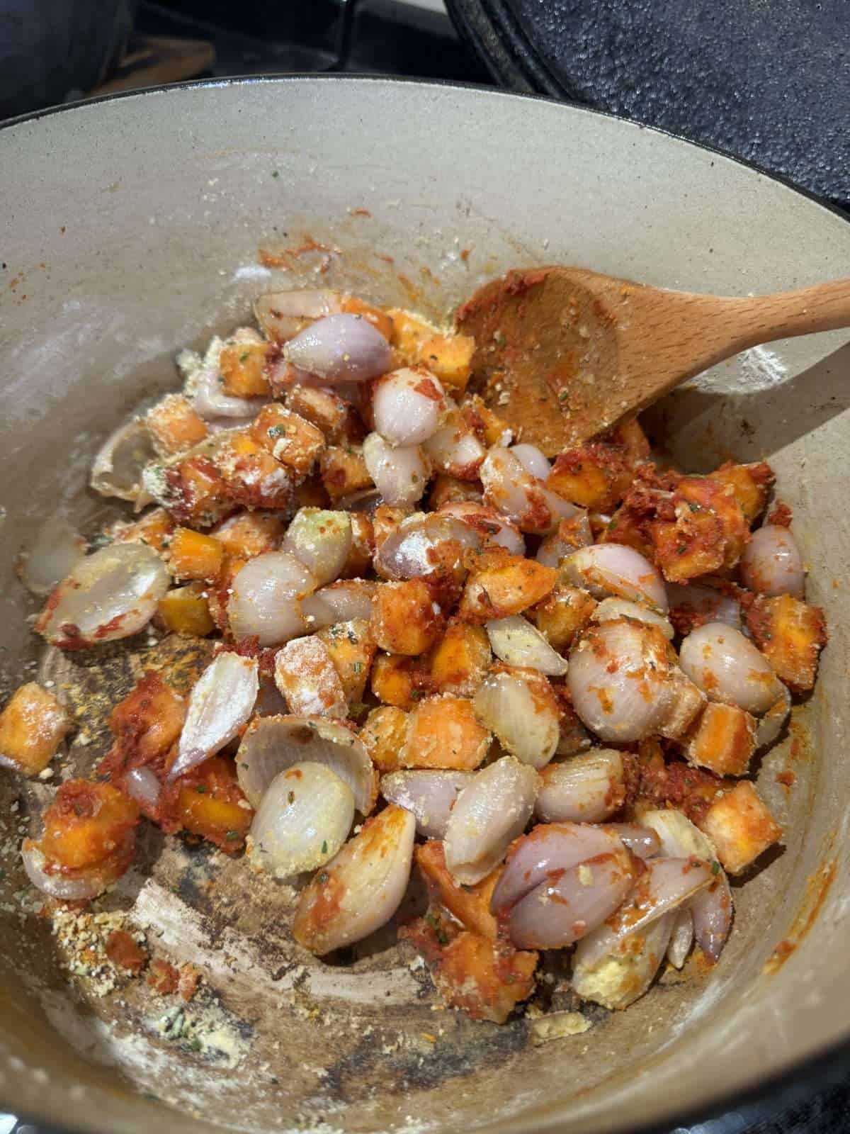 fried veg for coq au vin stew