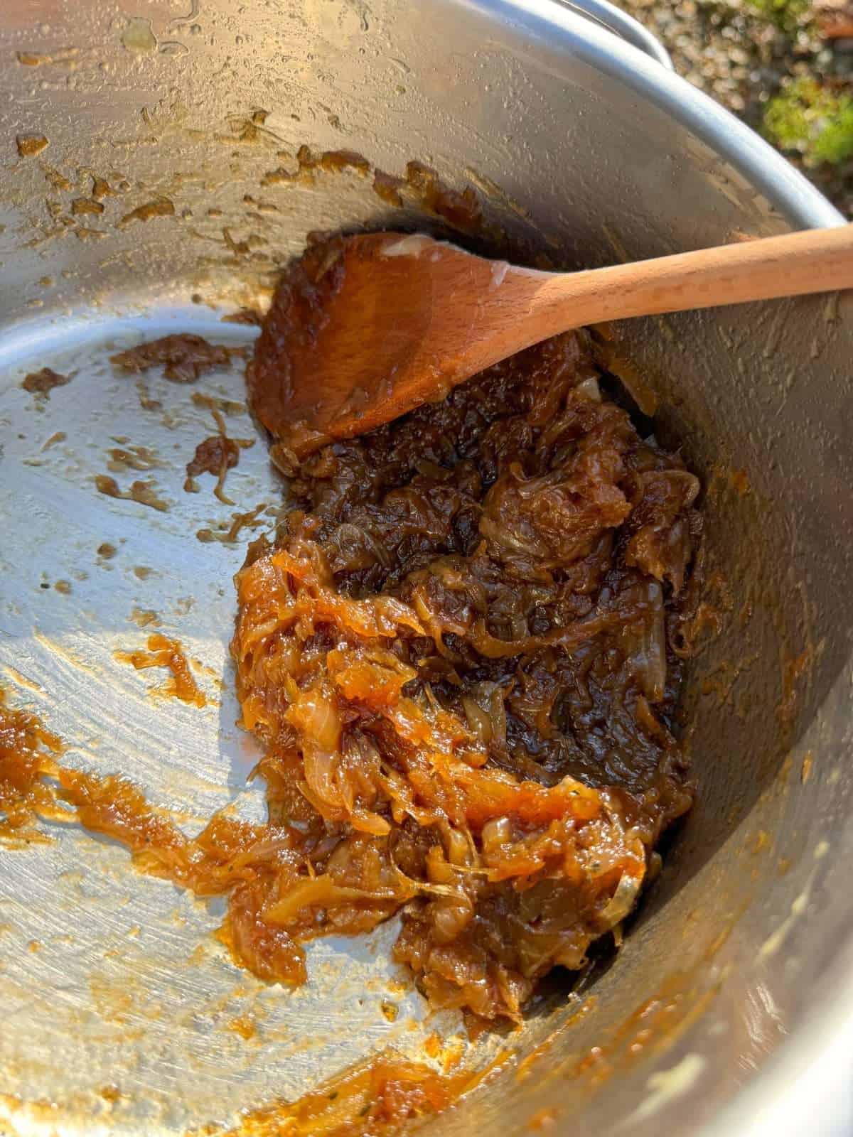 caramelised onions in pan