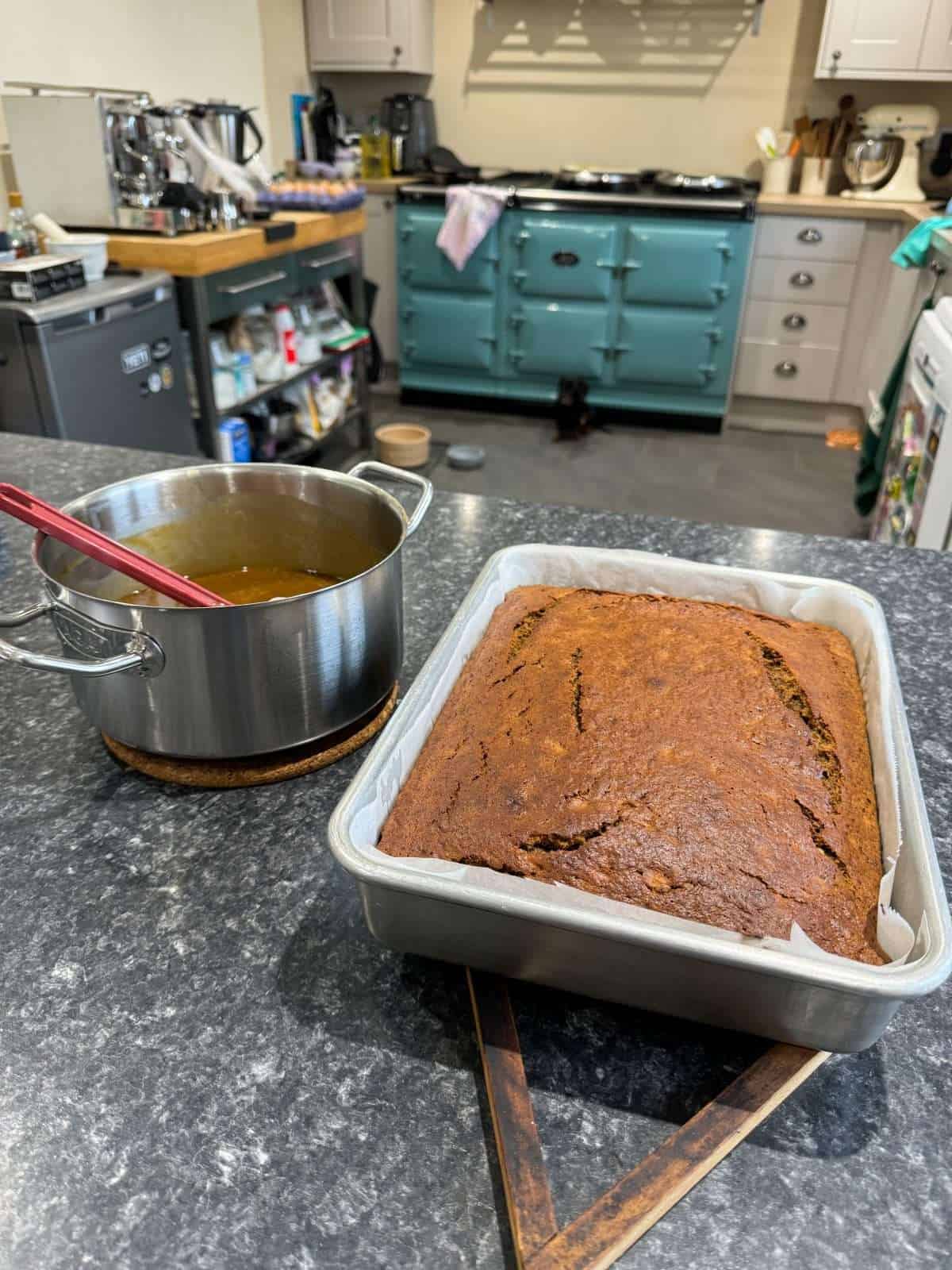 banana sponge and miso caramel sauce
