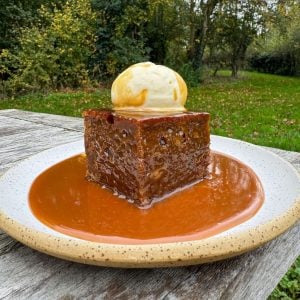 banana sticky toffee pudding with miso caramel