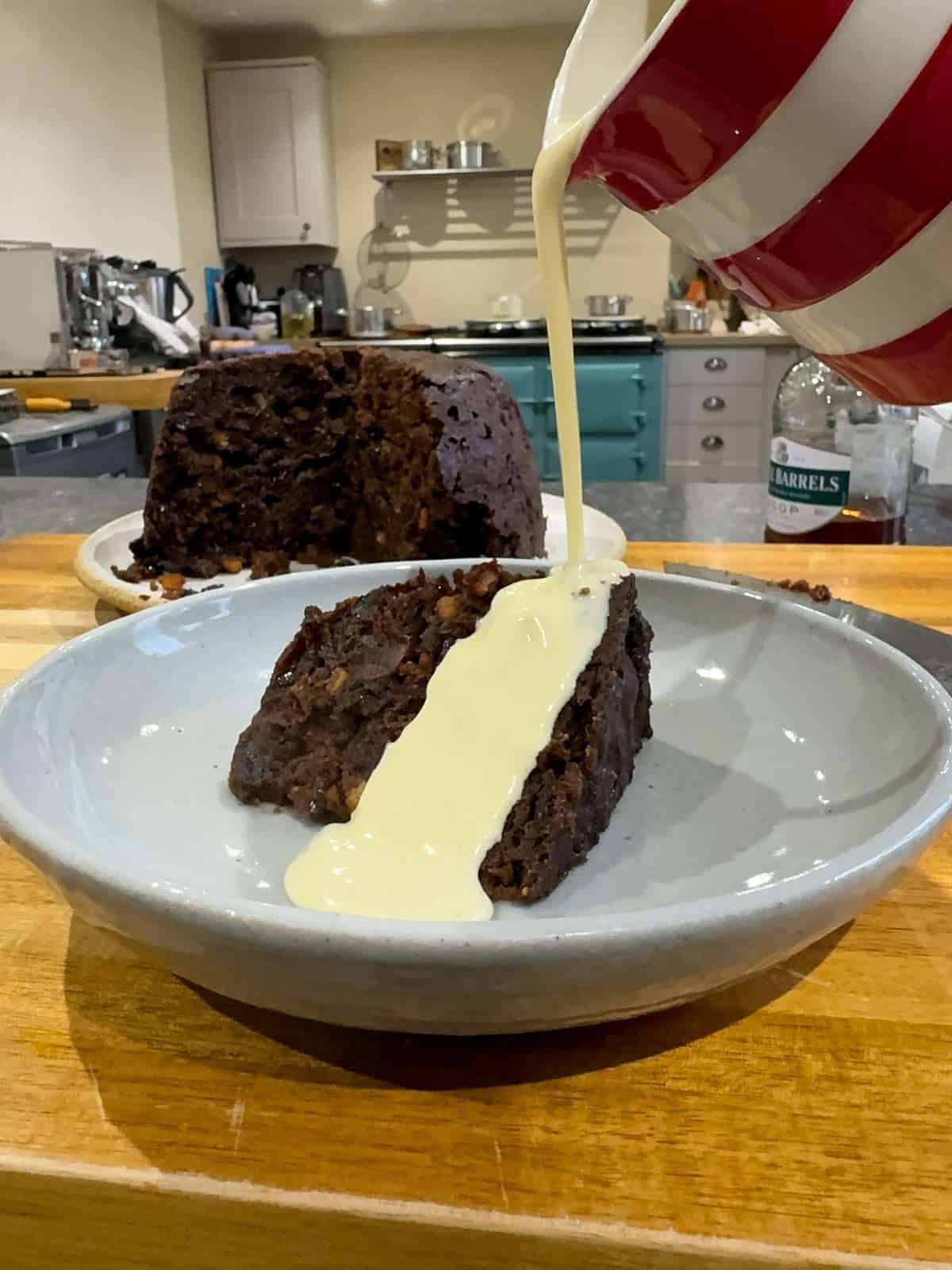 brandy custard with Christmas pudding
