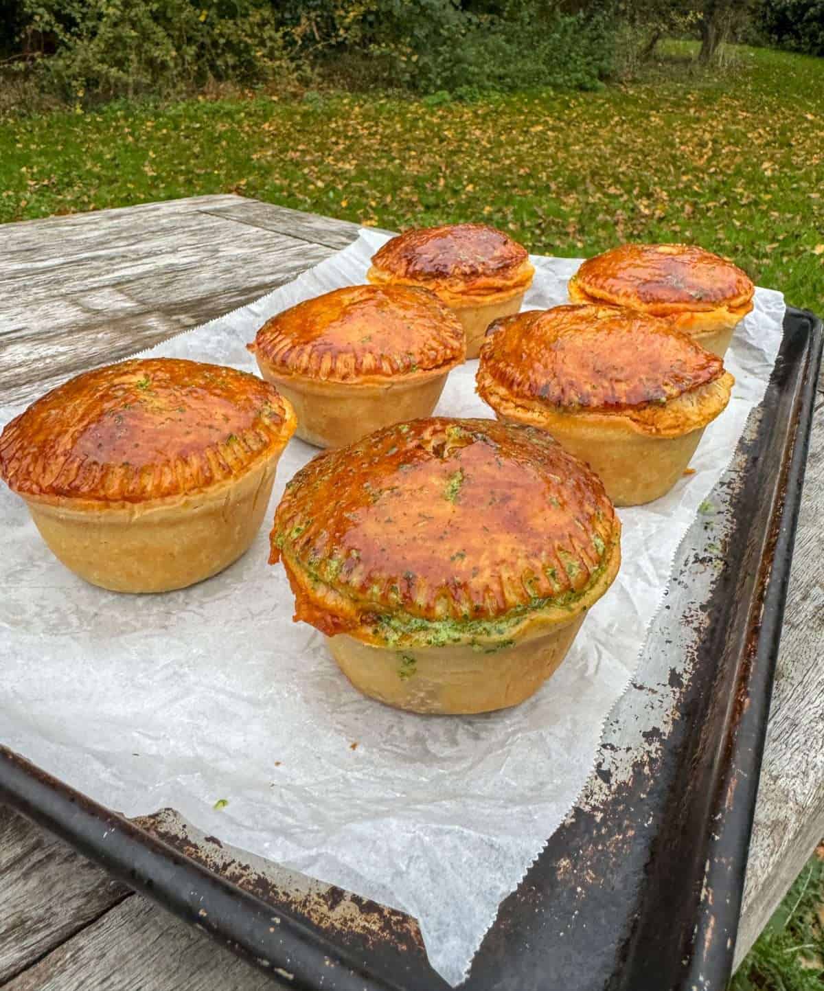 chicken curry pies with garlic butter