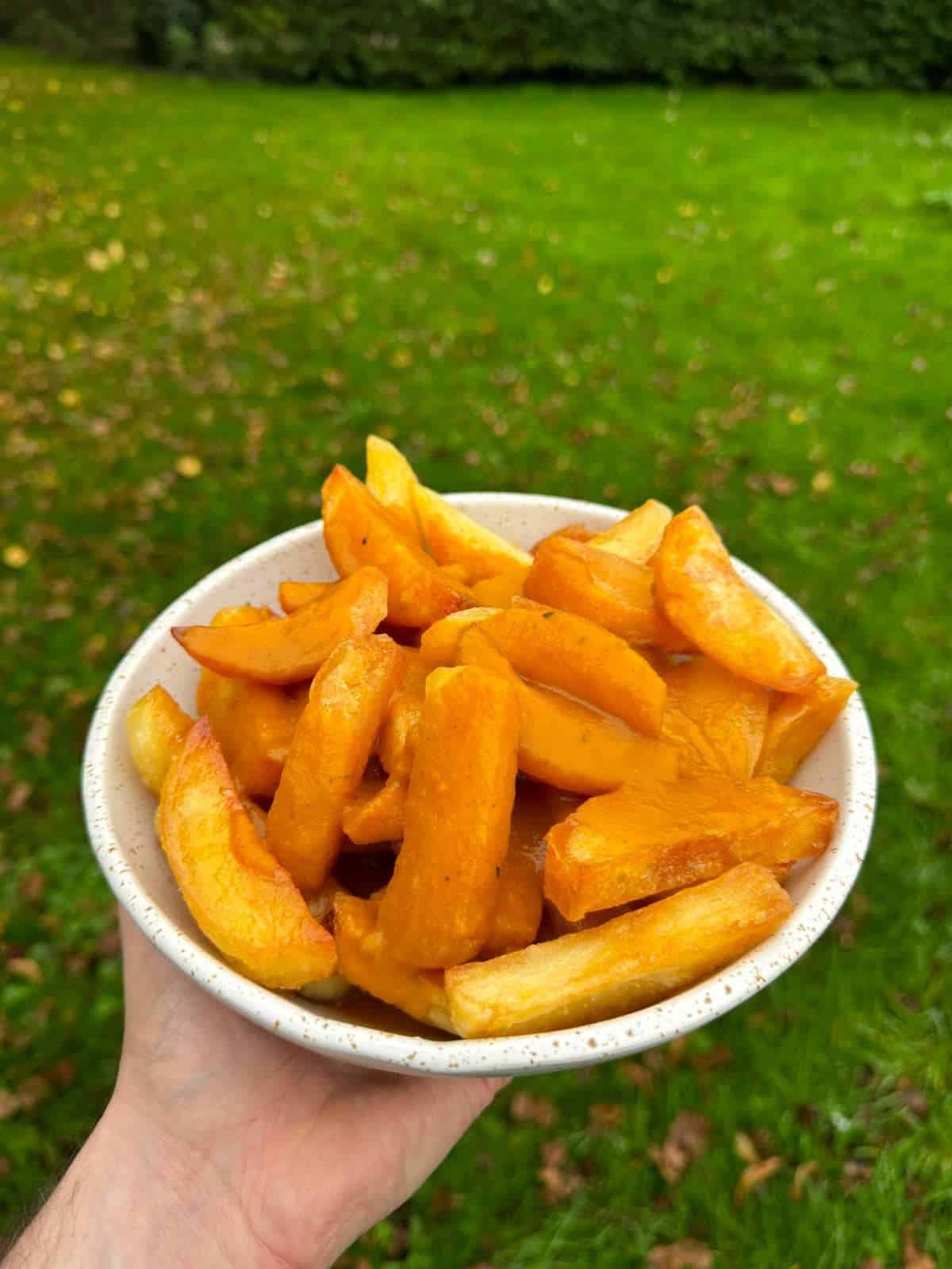 chips with homemade curry sauce