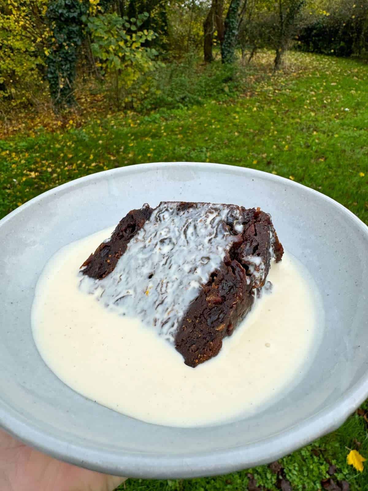 Christmas pudding with brandy custard