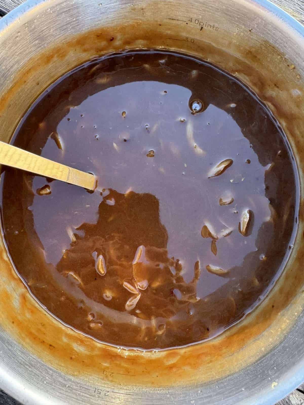 pan of cranberry gravy