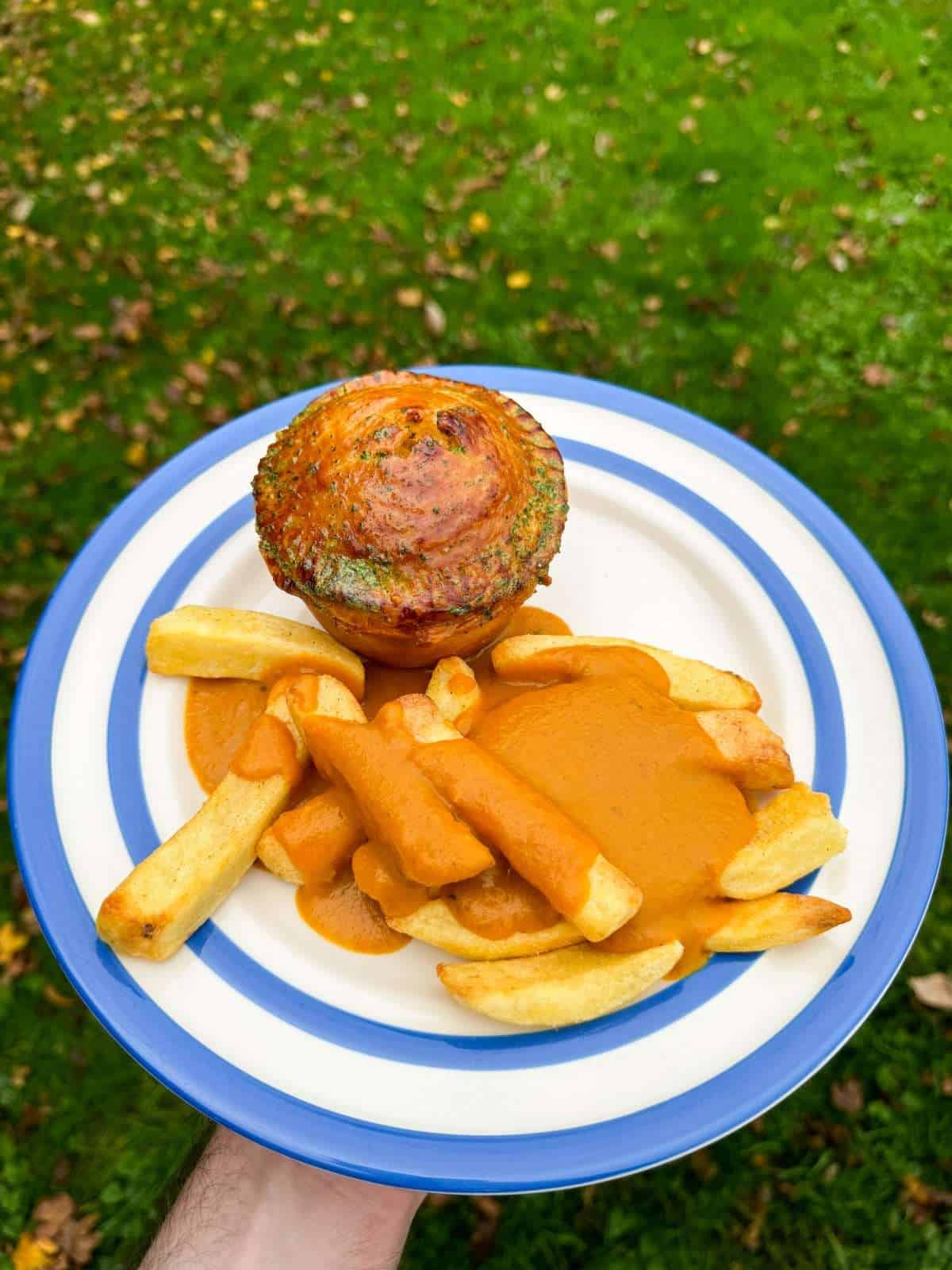curry pie chips & chip shop curry sauce