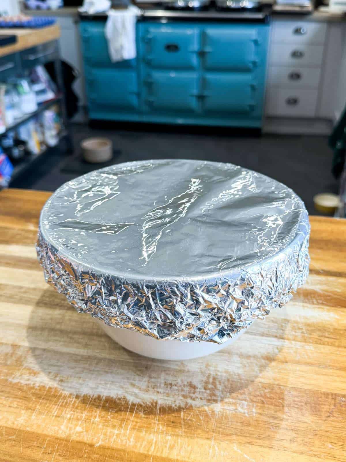 pudding basin wrapped in foil to steam