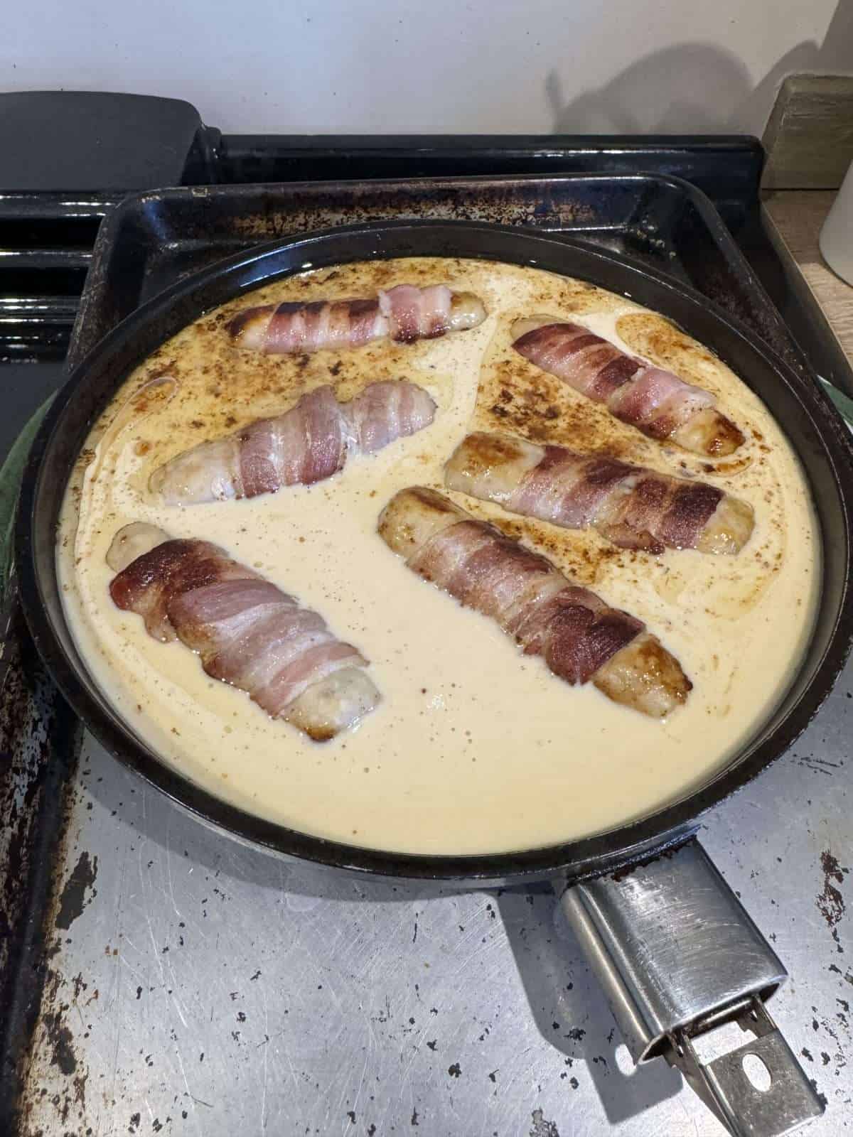 pigs in blankets with Yorkshire pudding batter