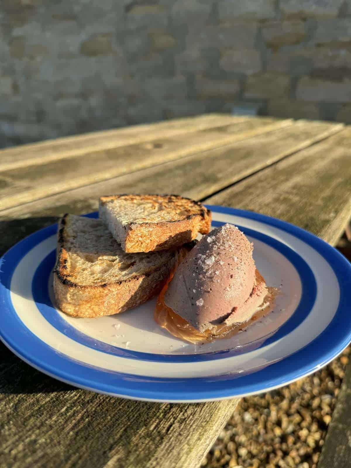 chicken liver mousse with jelly and toast