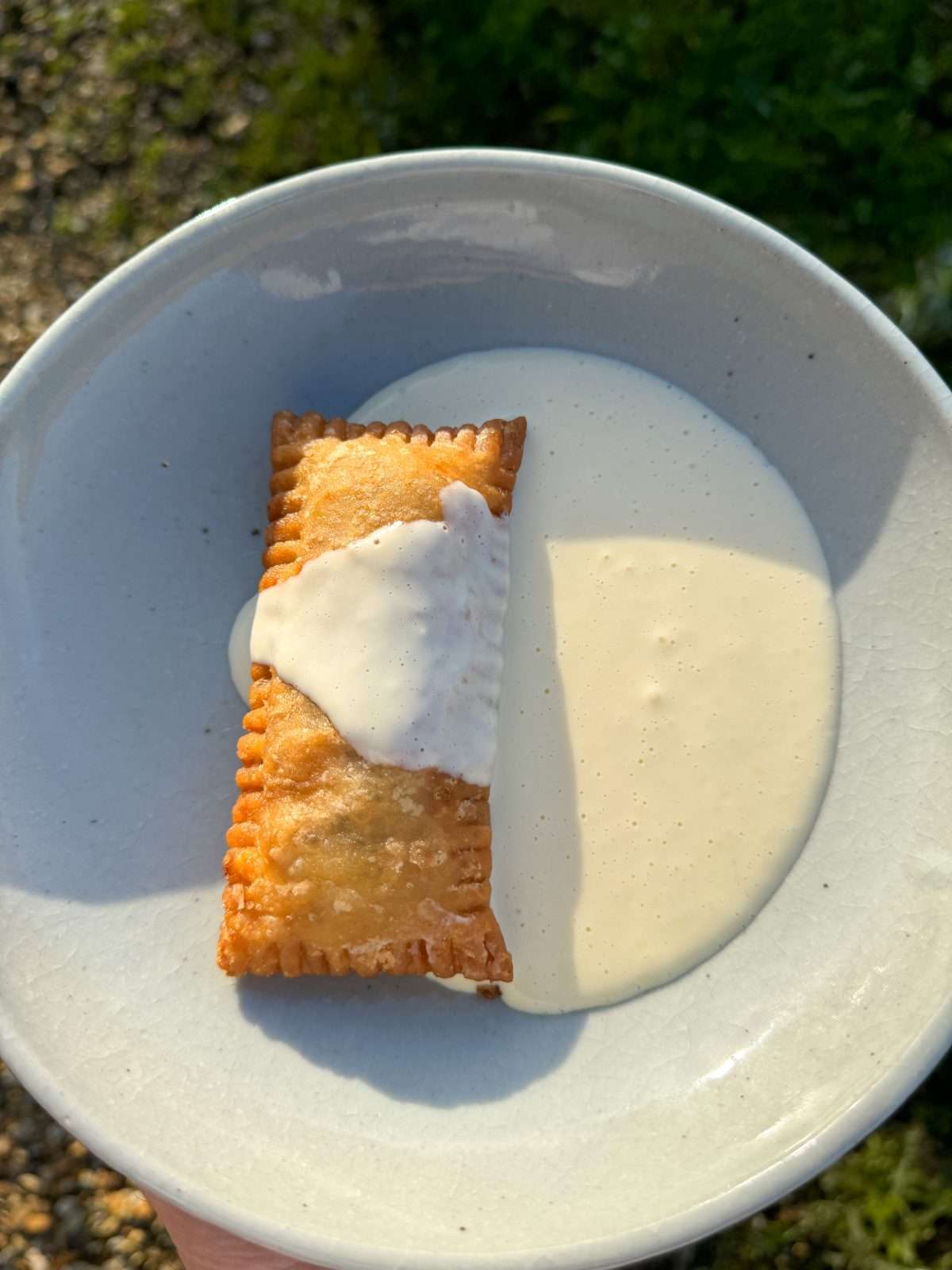 deep fried mince pie with custard