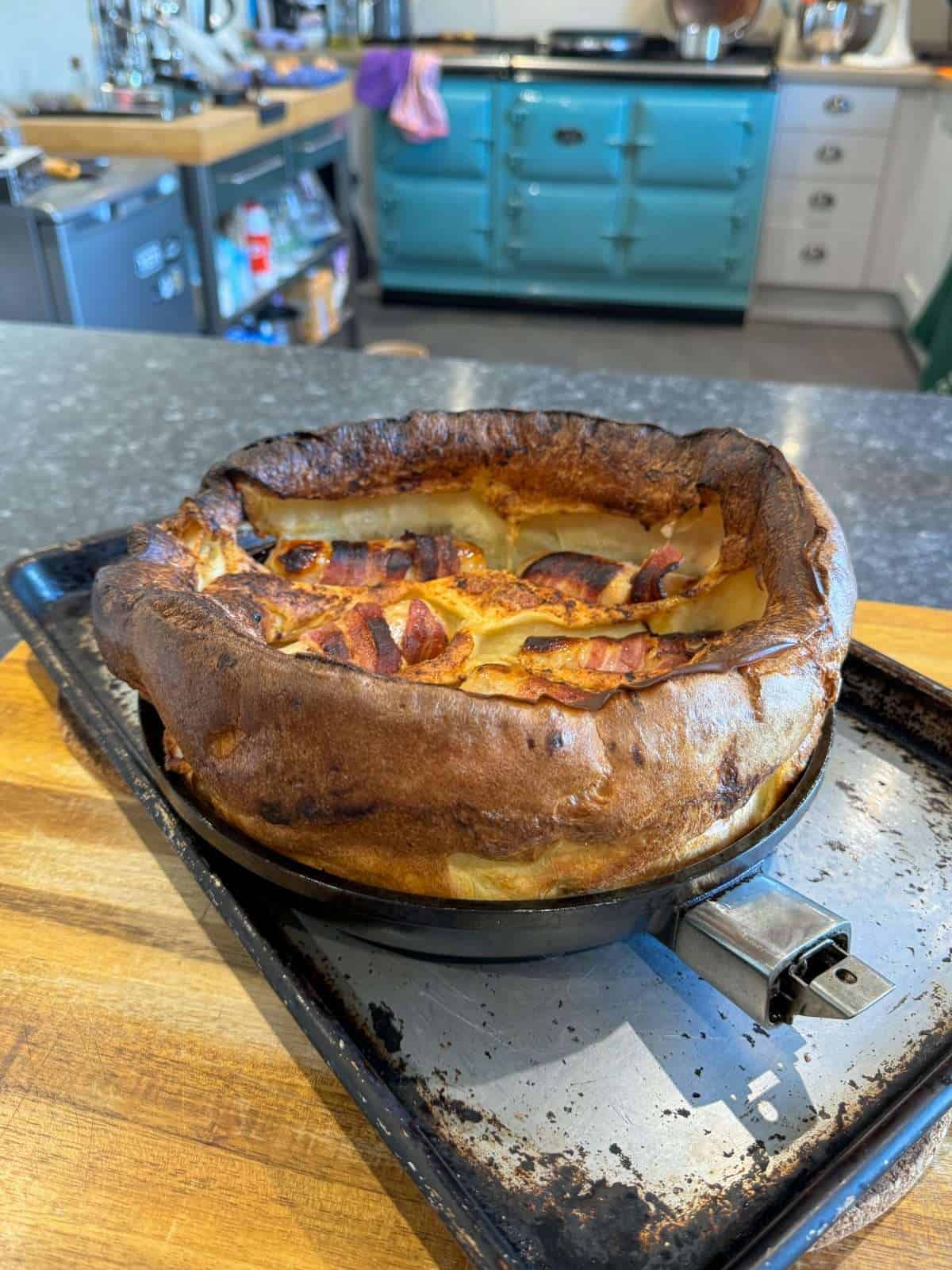 toad in hole cooked in a frying pan