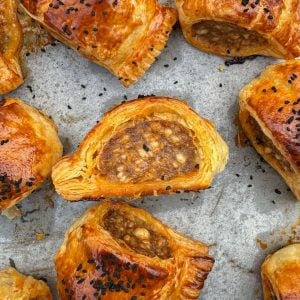 lamb, halloumi & rose harissa sausage rolls