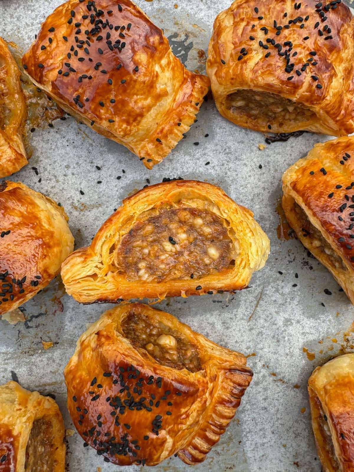 lamb & rose harissa sausage rolls